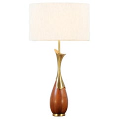 Tony Paul Sculpted Brass and Walnut Table Lamp for Westwood Industries