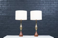 Tony Paul Sculpted Brass & Walnut Table Lamps for Westwood Industries
