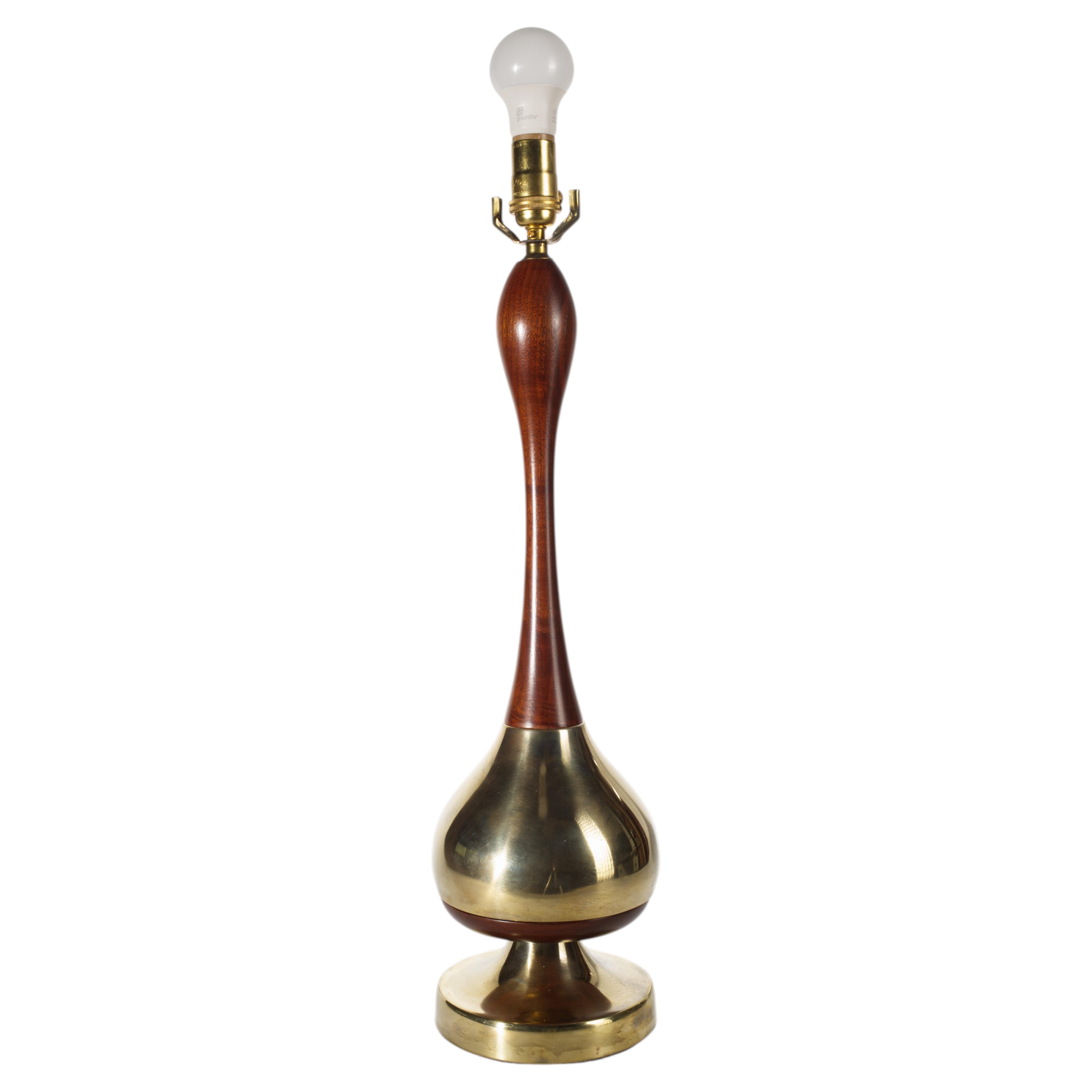 Tony Paul Sculpted Walnut & Brass Table Lamp 1950s For Sale