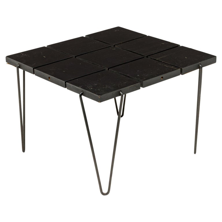 Tony Paul Square Segmented Black Square Wire Frame End / Side Table For Sale