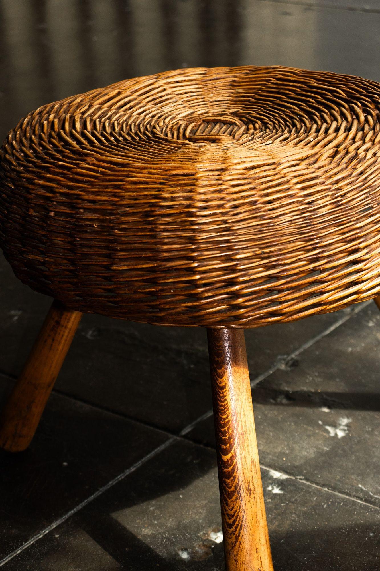 Tony Paul Stool Wicker Stool, USA 1950s For Sale at 1stDibs