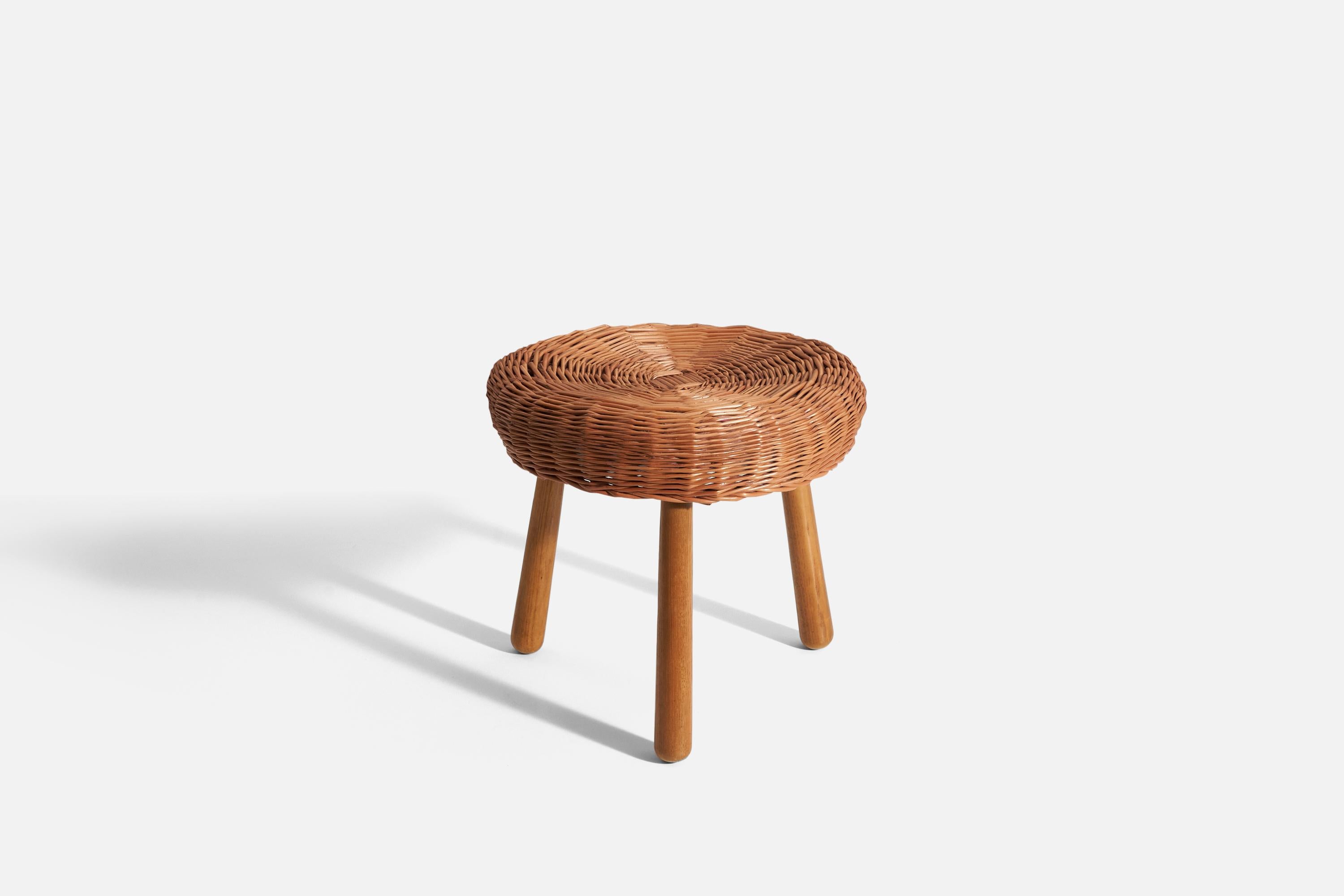 A wicker and wood stool, produced by Tony Paul, United States, 1950s.
 