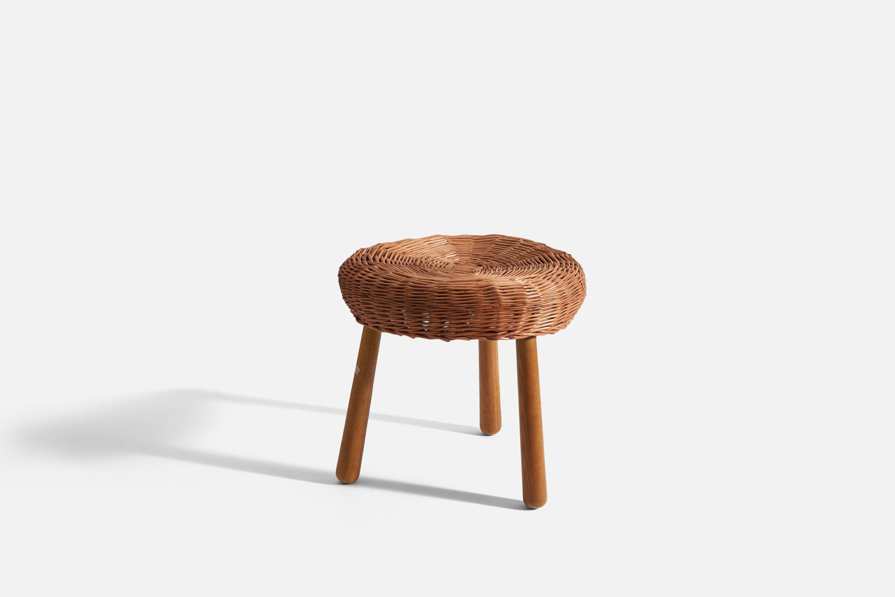 American Tony Paul, Stool, Wicker, Wood, United States, 1950s For Sale