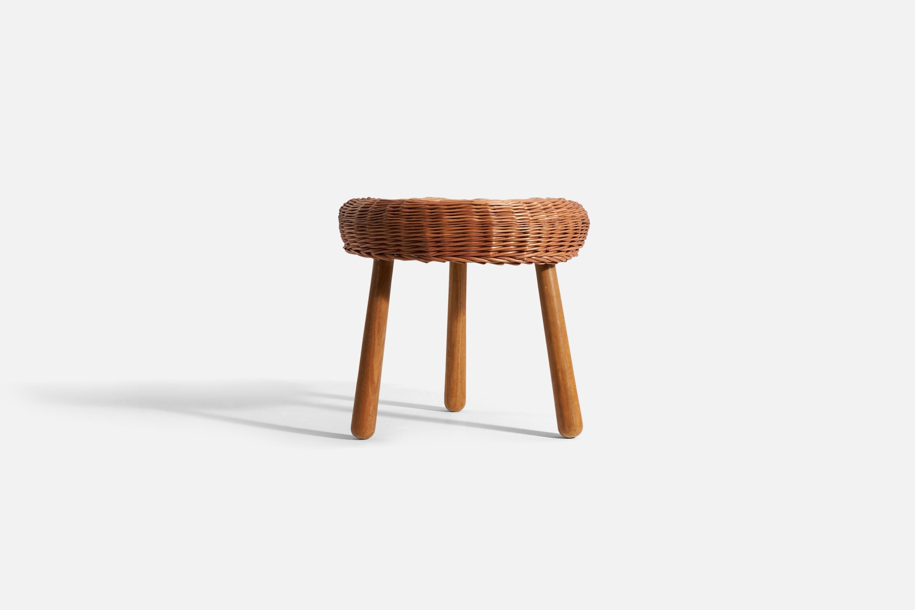 Mid-20th Century Tony Paul, Stool, Wicker, Wood, United States, 1950s For Sale