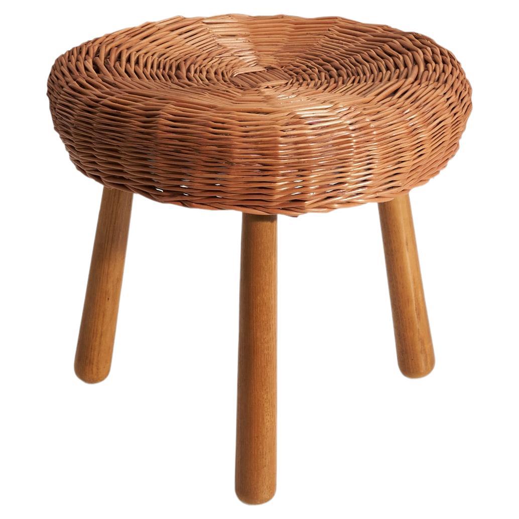 Tabouret en osier et bois de Tony Paul, États-Unis, années 1950 en vente