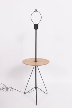Tony Paul Style Maple Side Table & Black Wire "Hairpin" Floor Lamp, C. 1960