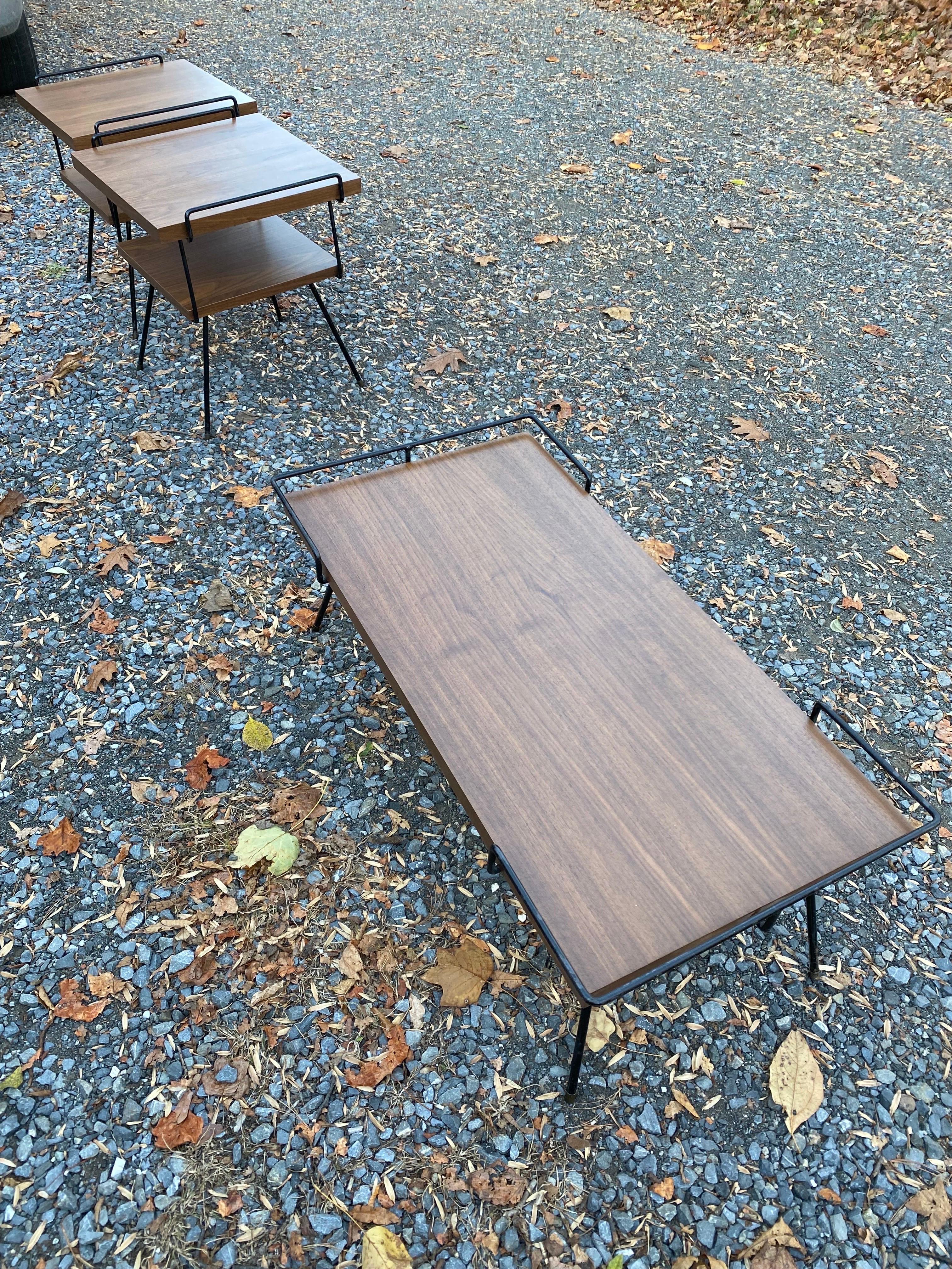 Mid-Century Modern Tony Paul Style Iron and Walnut Coffee Table For Sale