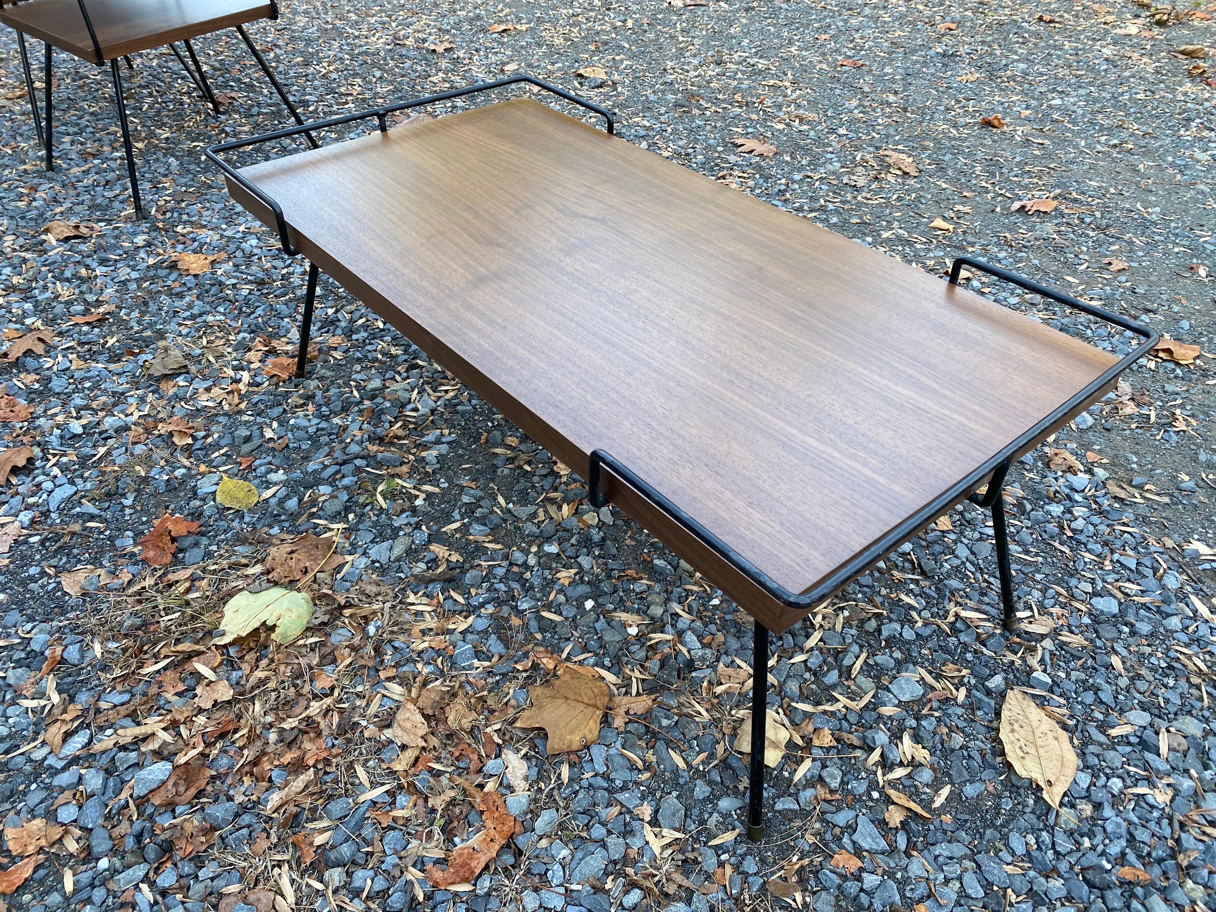 American Tony Paul Style Iron and Walnut Coffee Table For Sale