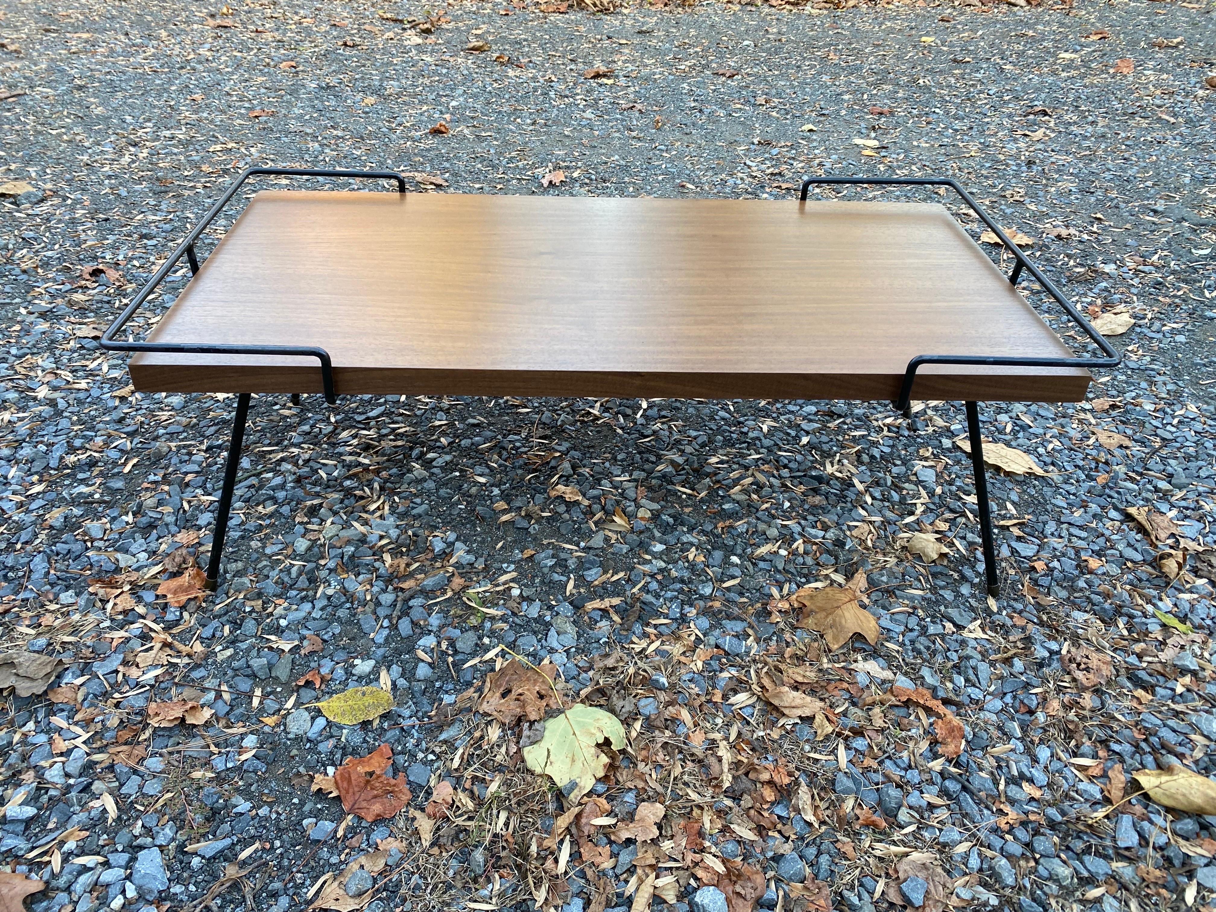 Tony Paul Style Iron and Walnut Coffee Table For Sale 1