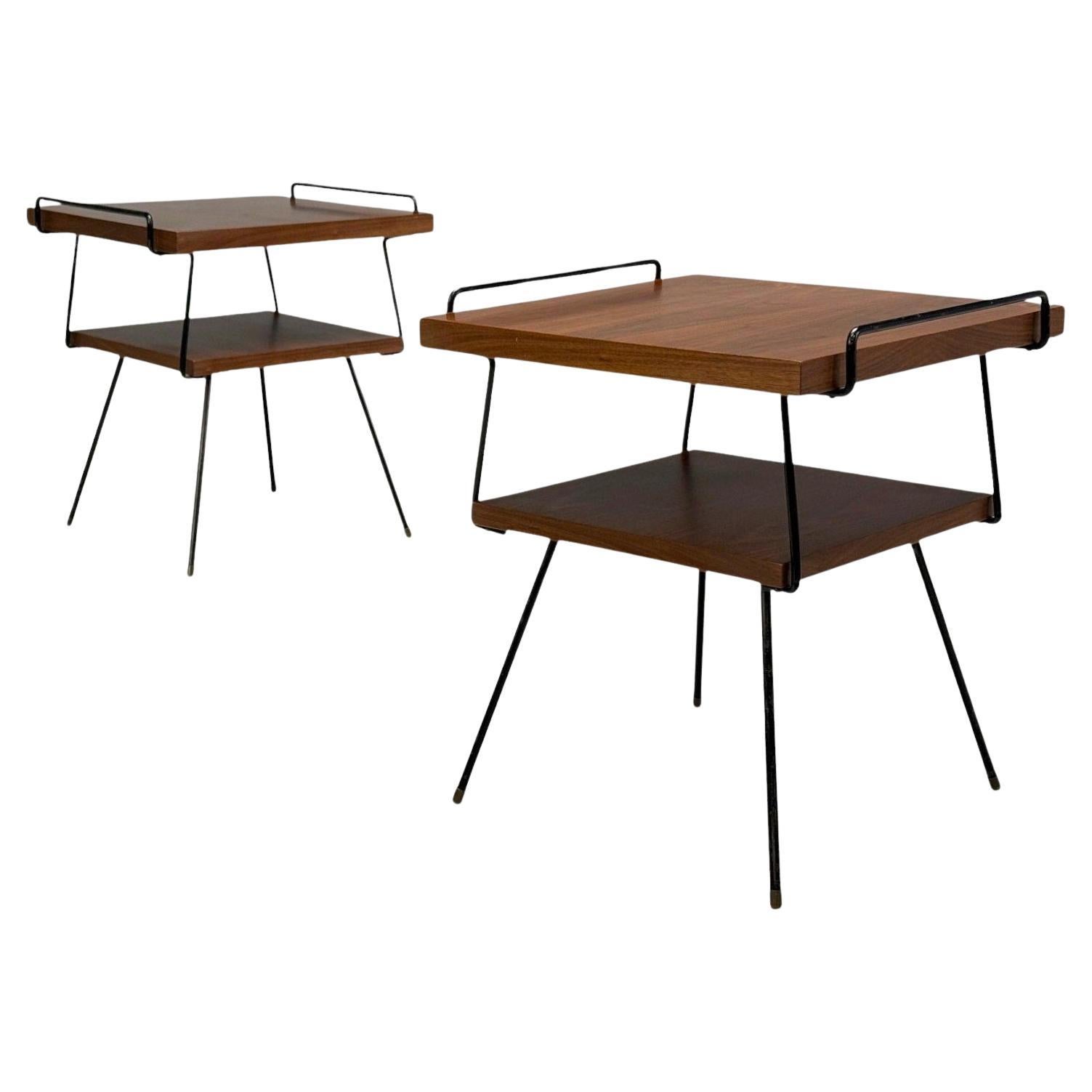 Tony Paul Style, Lacquered Iron, Walnut, Side Tables, USA, 1960s