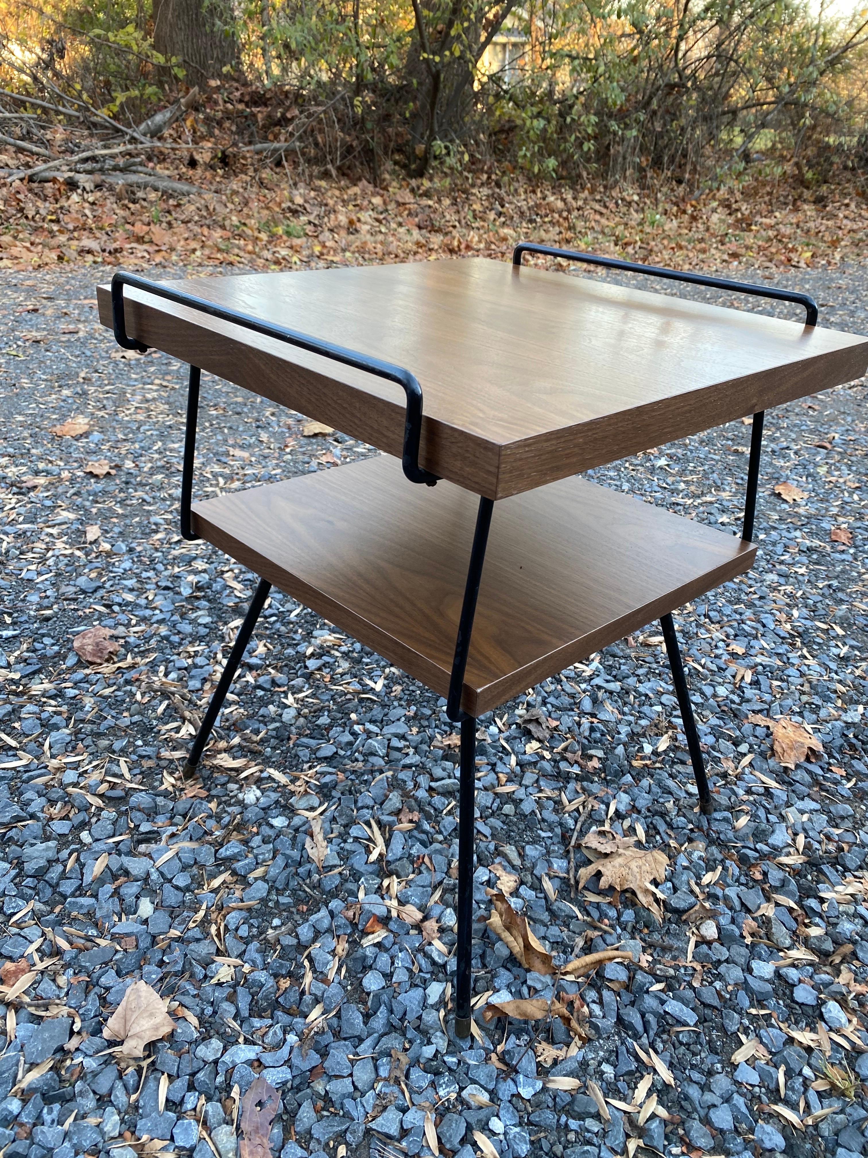 Mid-Century Modern Tony Paul Style Pair of Walnut and Iron End Tables For Sale