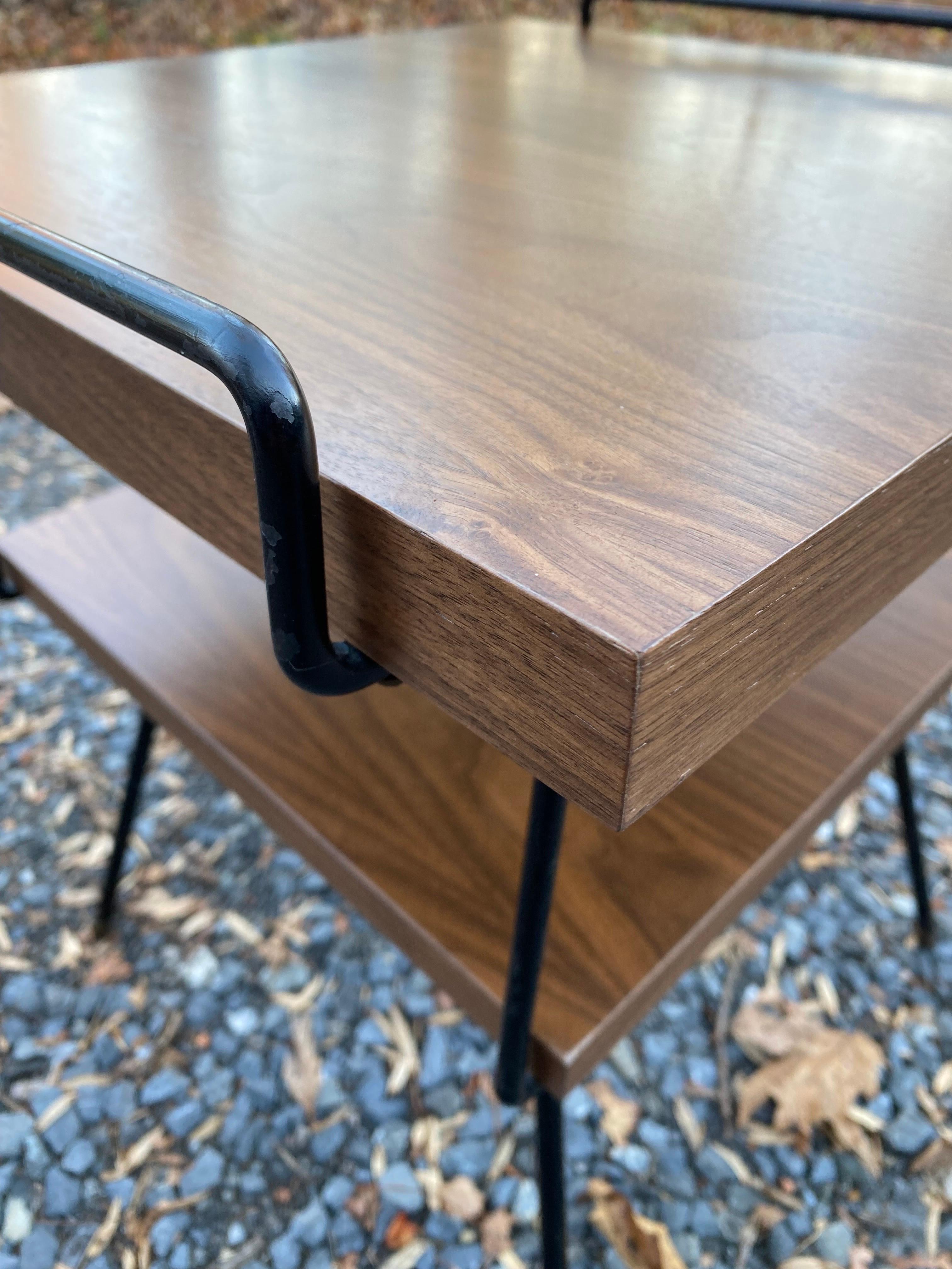 American Tony Paul Style Pair of Walnut and Iron End Tables For Sale