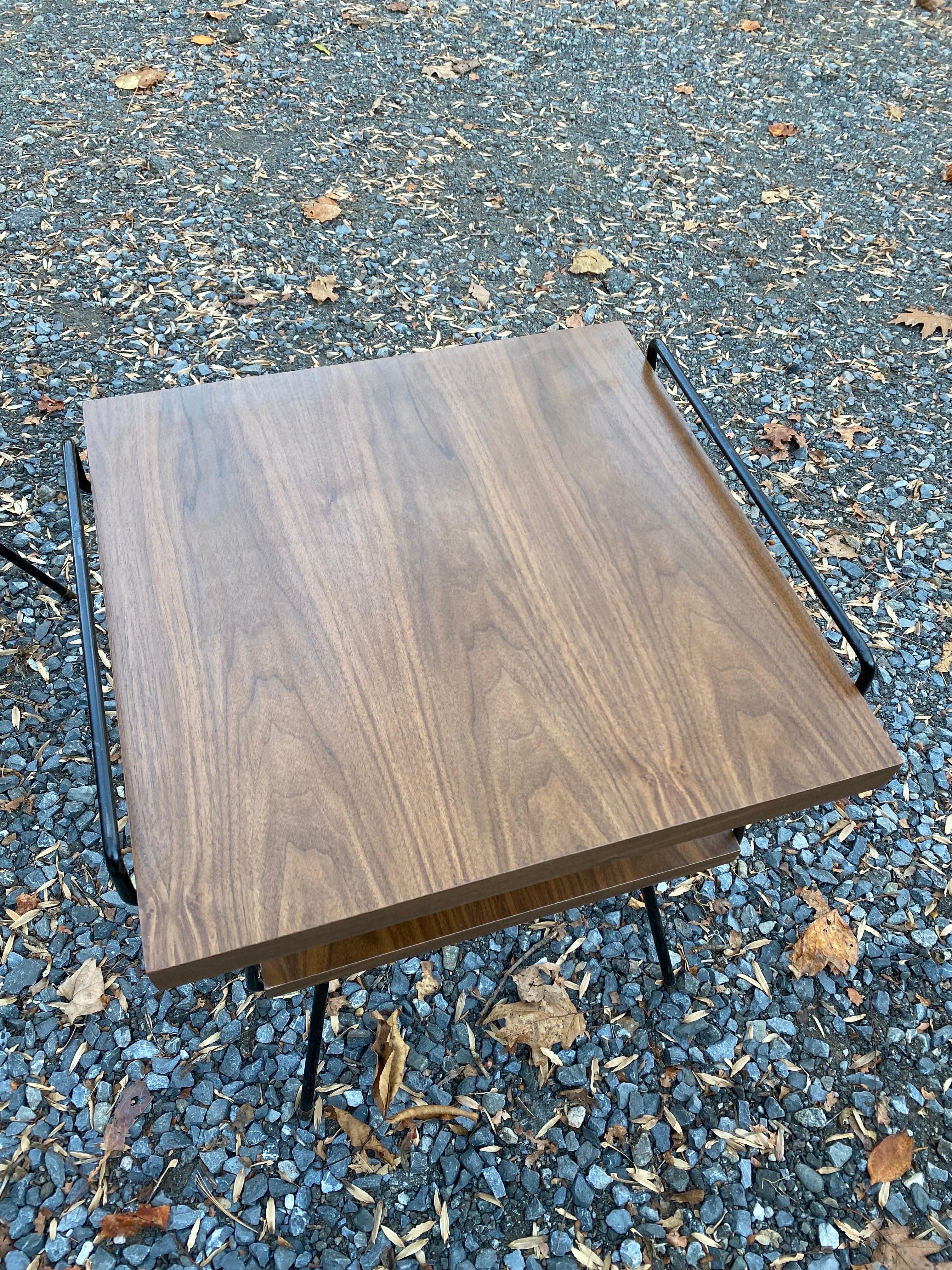 Tony Paul Style Pair of Walnut and Iron End Tables In Good Condition For Sale In Philadelphia, PA
