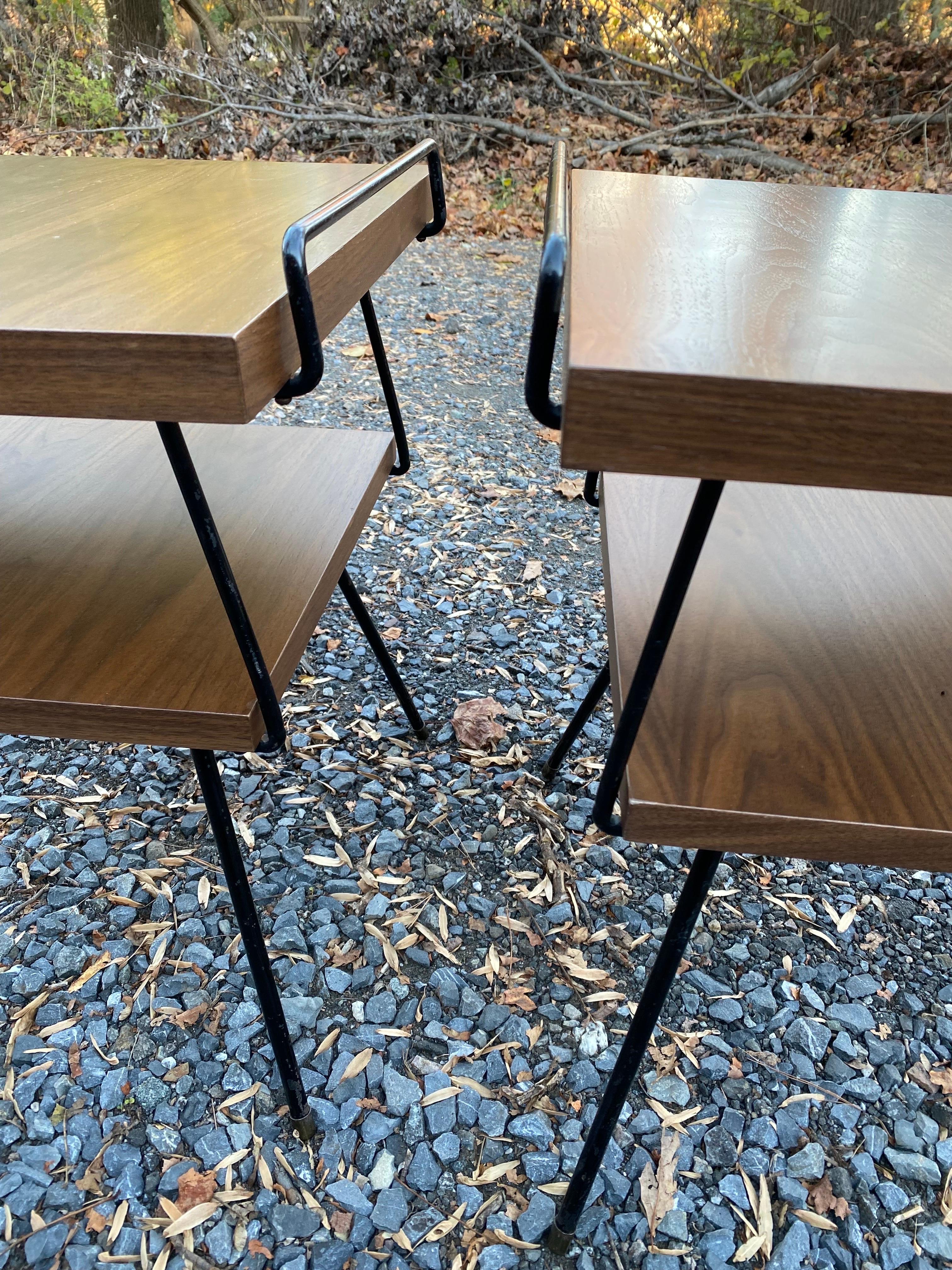 Tony Paul Style Pair of Walnut and Iron End Tables For Sale 2