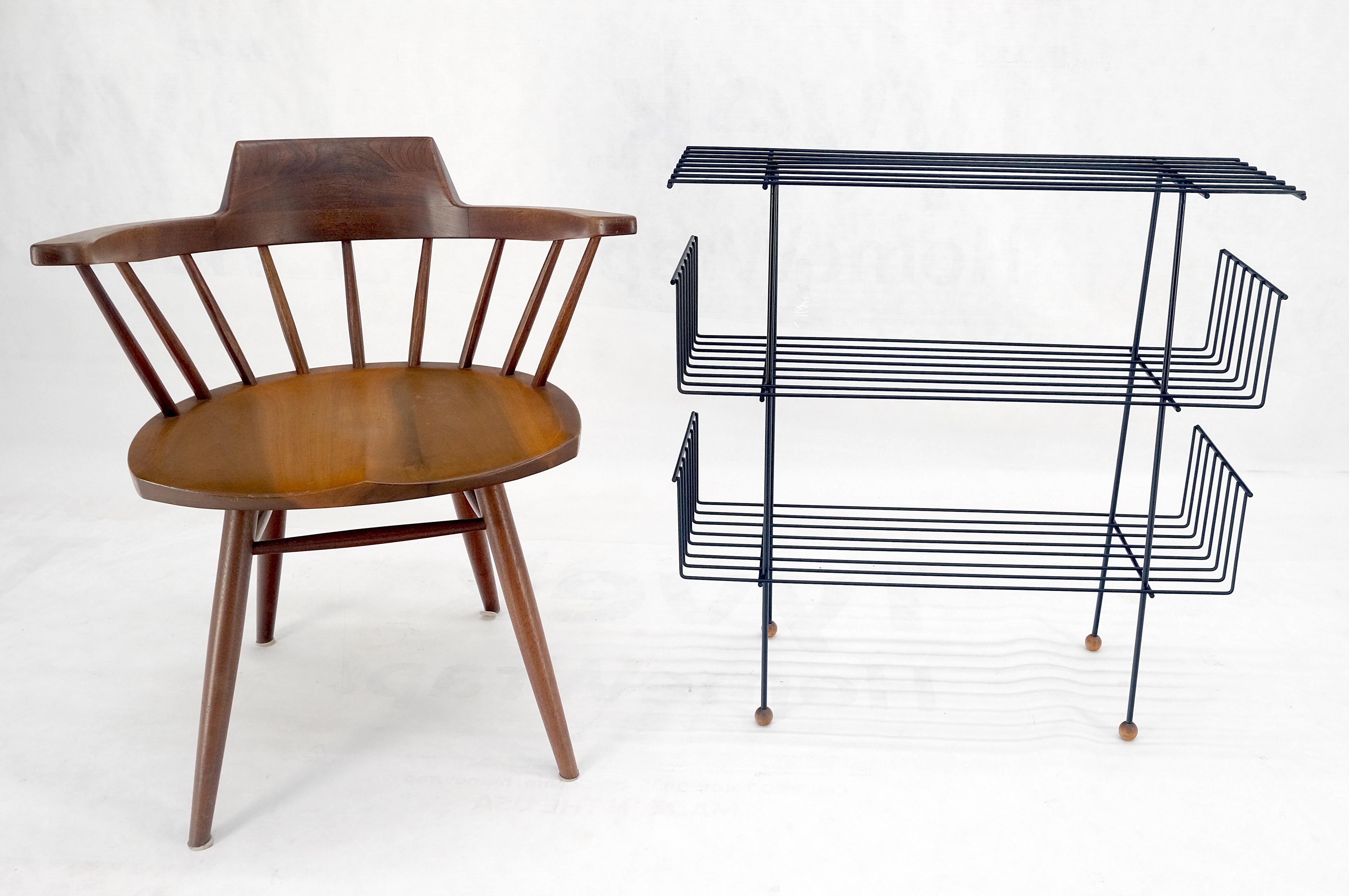 Tony Paul Style Vintage c1970s Bent Wire Magazine Rack Shelf Wood Ball Feet MINT For Sale 2