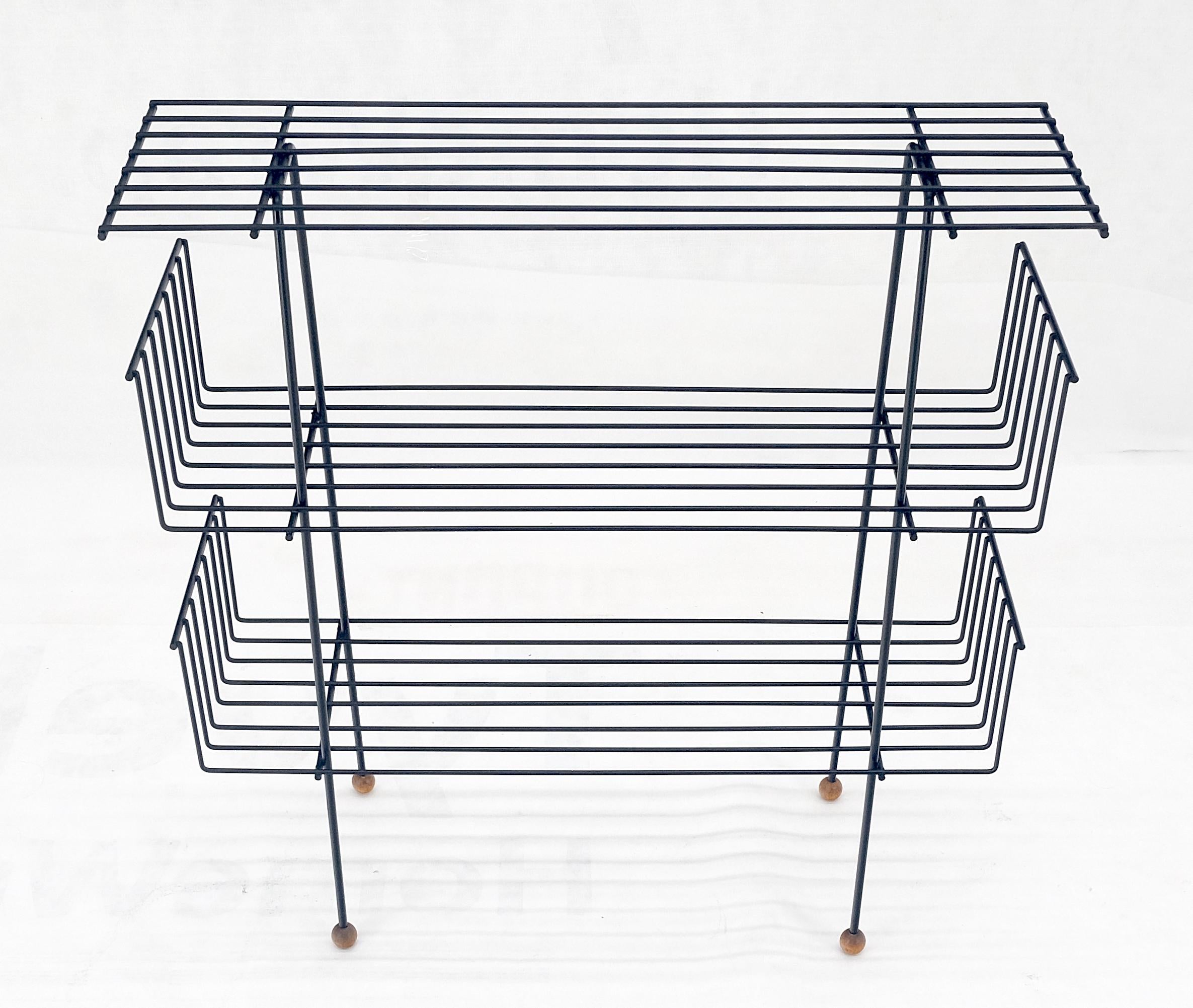 Lacquered Tony Paul Style Vintage c1970s Bent Wire Magazine Rack Shelf Wood Ball Feet MINT For Sale