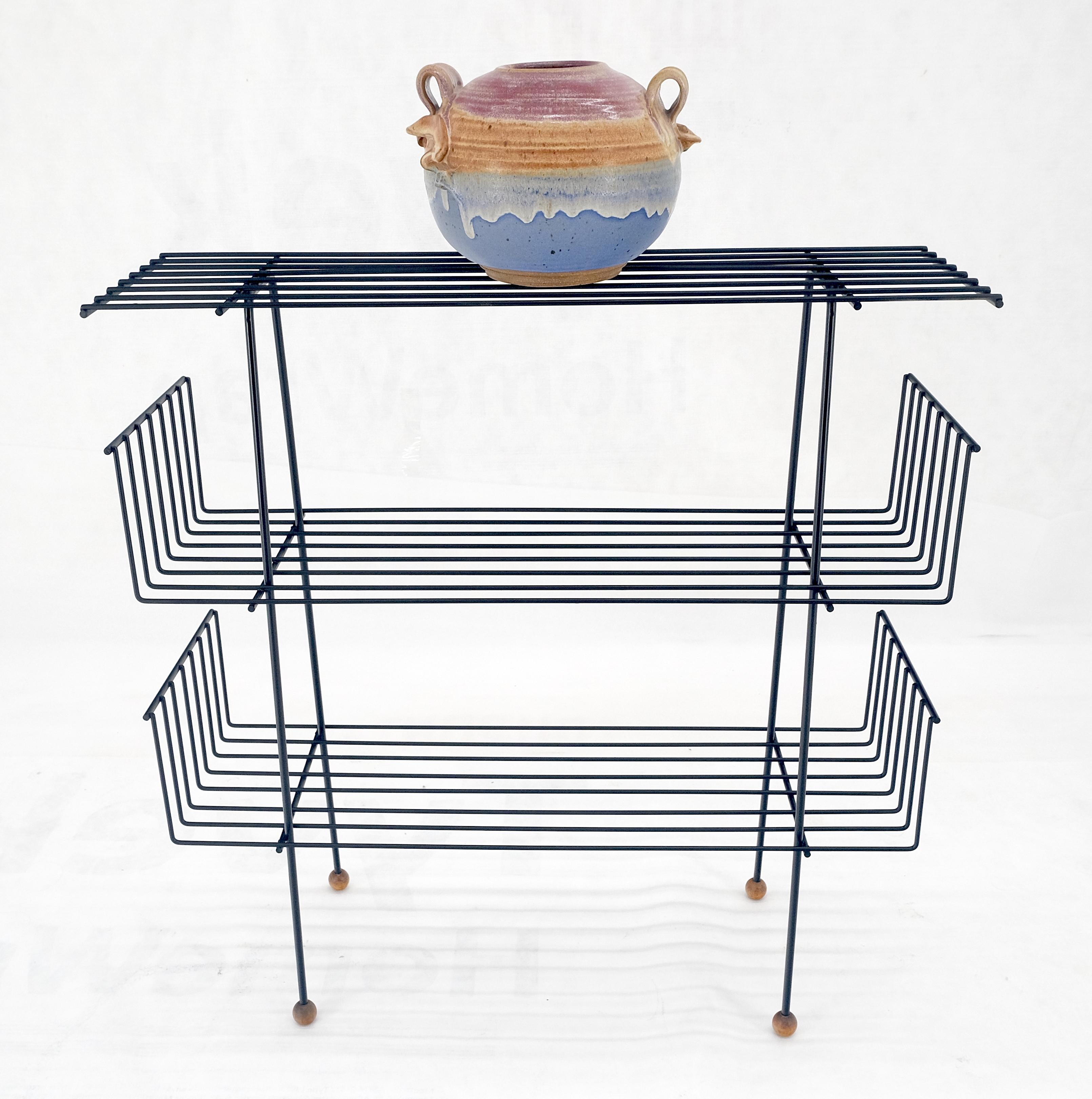 20th Century Tony Paul Style Vintage c1970s Bent Wire Magazine Rack Shelf Wood Ball Feet MINT For Sale