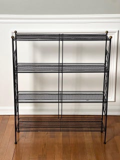 Tony Paul Style Vintage Mid-Century Modern Metal Etagere, Brass Finials, 1960s