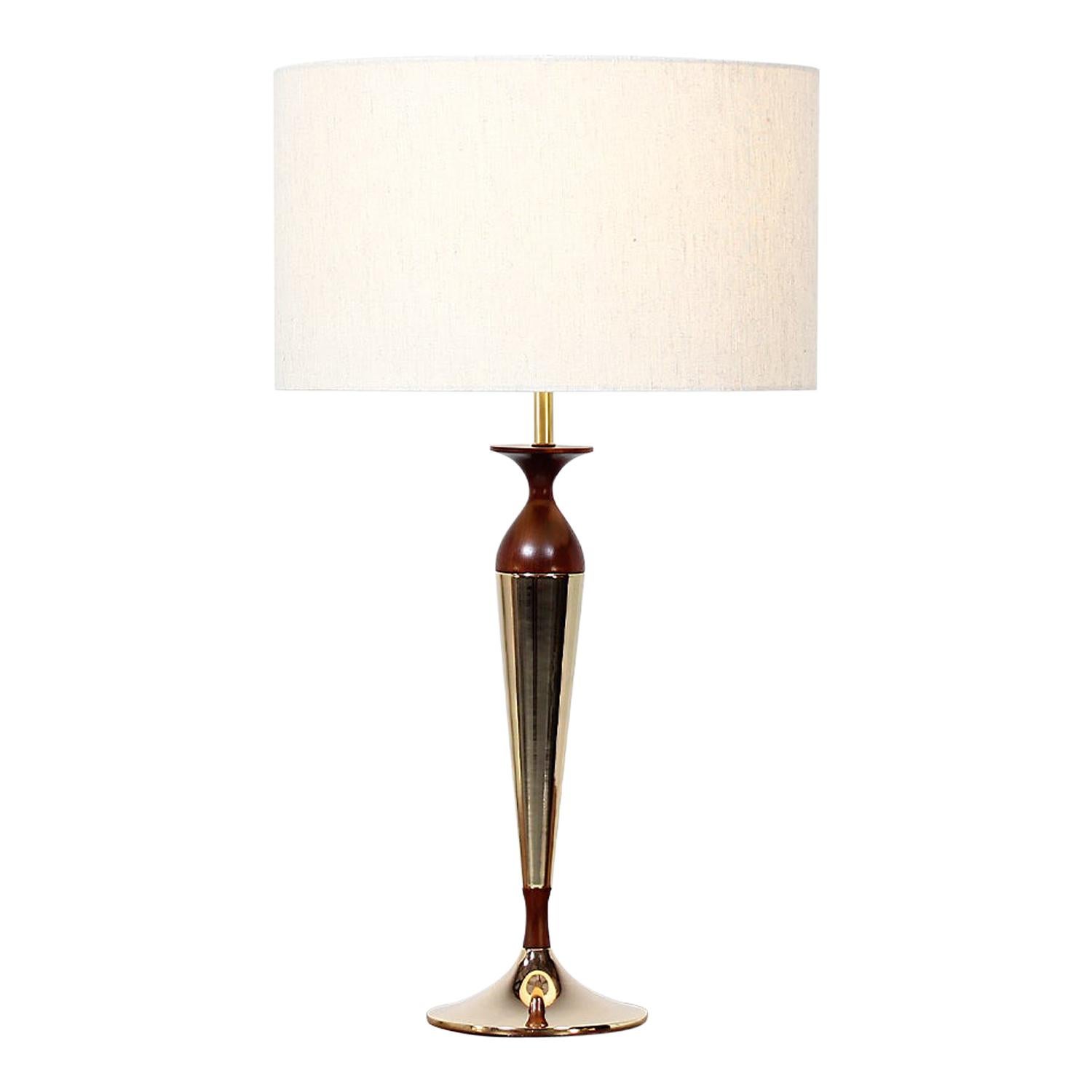 Tony Paul Walnut and Brass Table Lamp for Westwood Industries