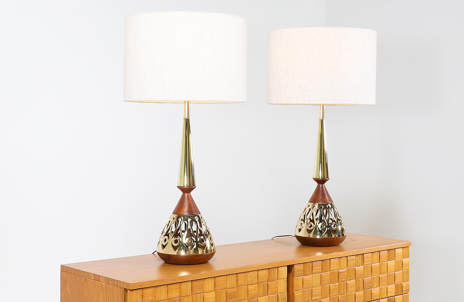 Mid-Century Modern Tony Paul Walnut and Brass Table Lamps for Westwood Industries