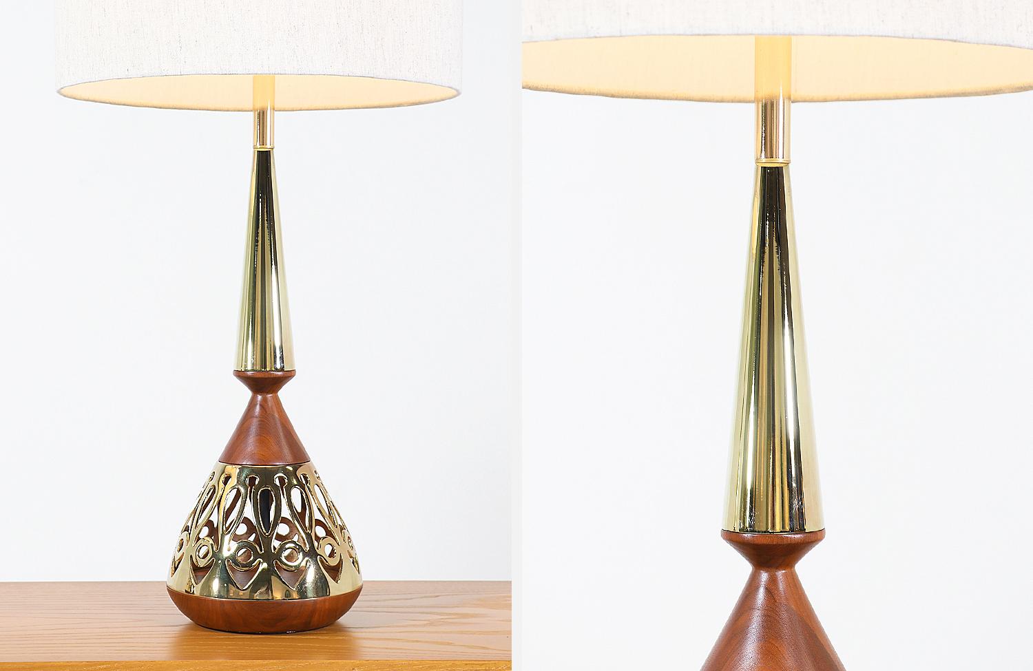 Mid-20th Century Tony Paul Walnut and Brass Table Lamps for Westwood Industries