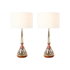 Tony Paul Walnut and Brass Table Lamps for Westwood Industries