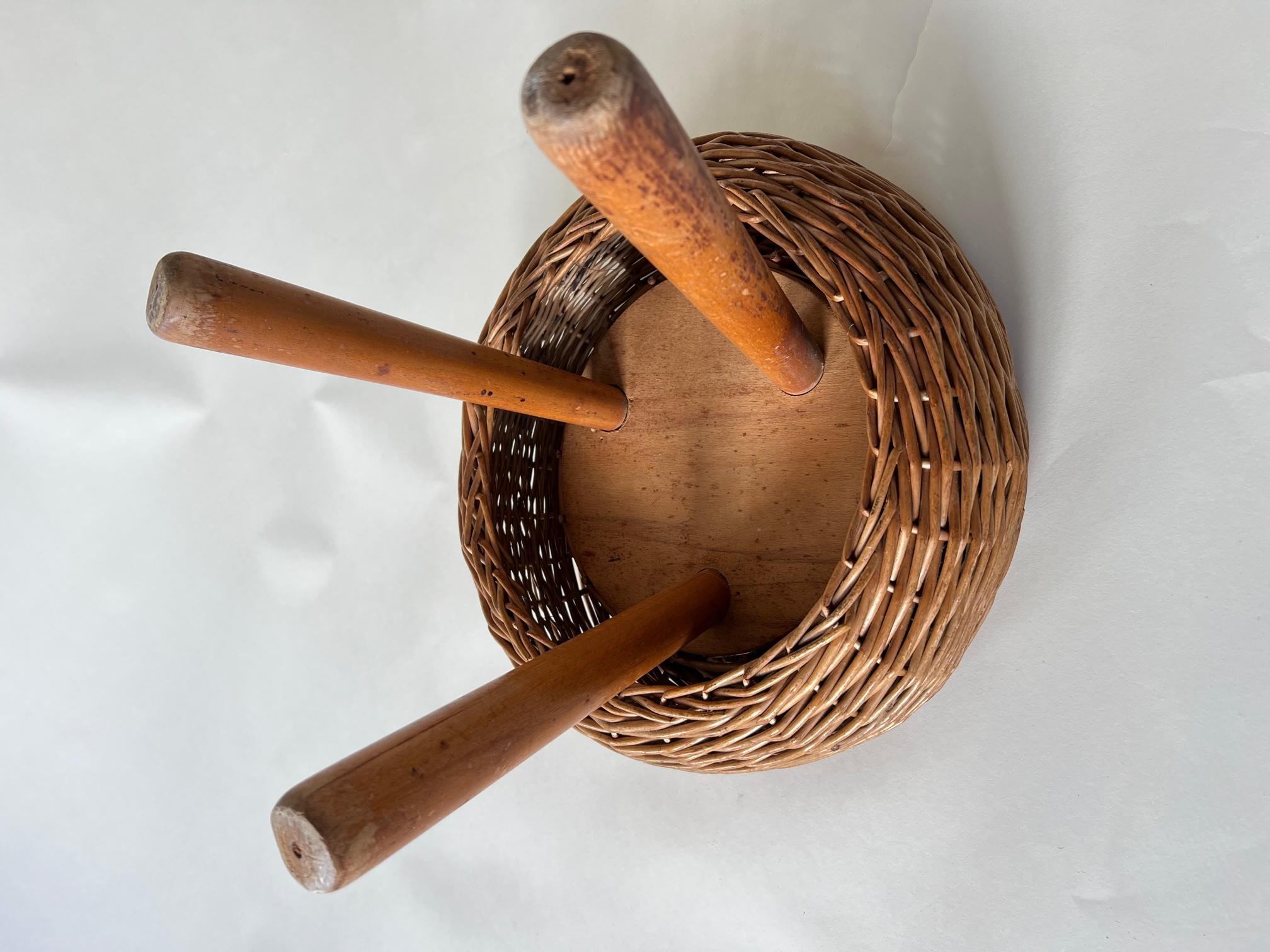 Tony Paul Wicker Stool, 1950s 3