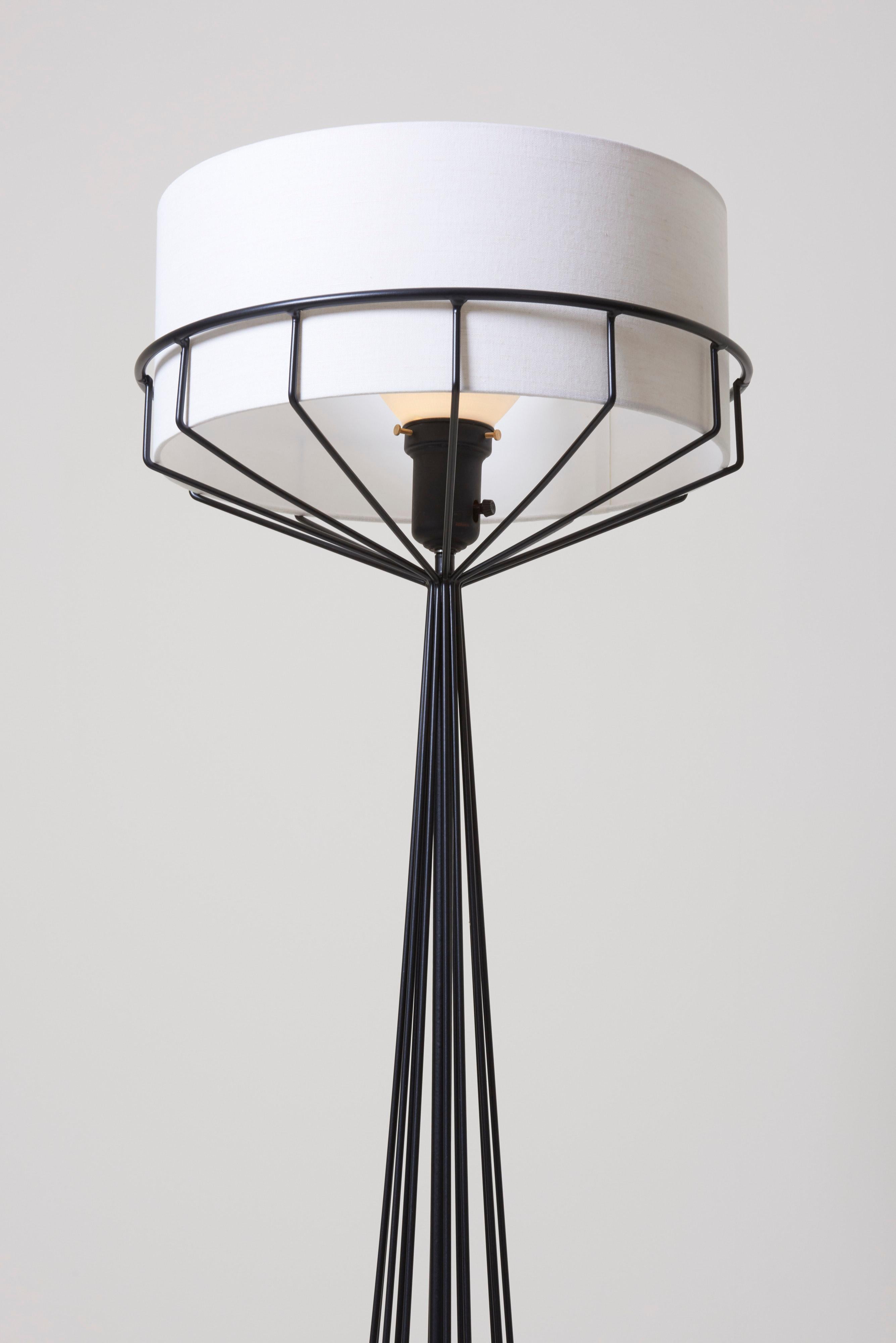 Restored Tony Paul floor lamp with original inner glass shade and new outer fabric shade.
A very sculptural lamp. One model A / E27 bulb.
To be on the safe side, the lamp should be checked locally by a specialist concerning local requirements.

