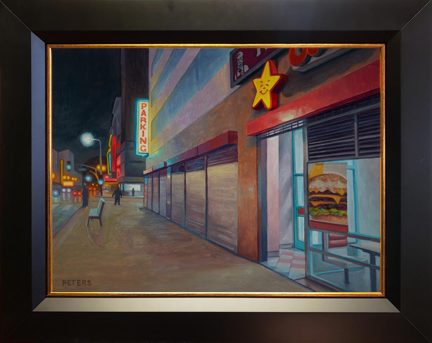 Starry Night; 7th Street, Los Angeles - Painting by Tony Peters