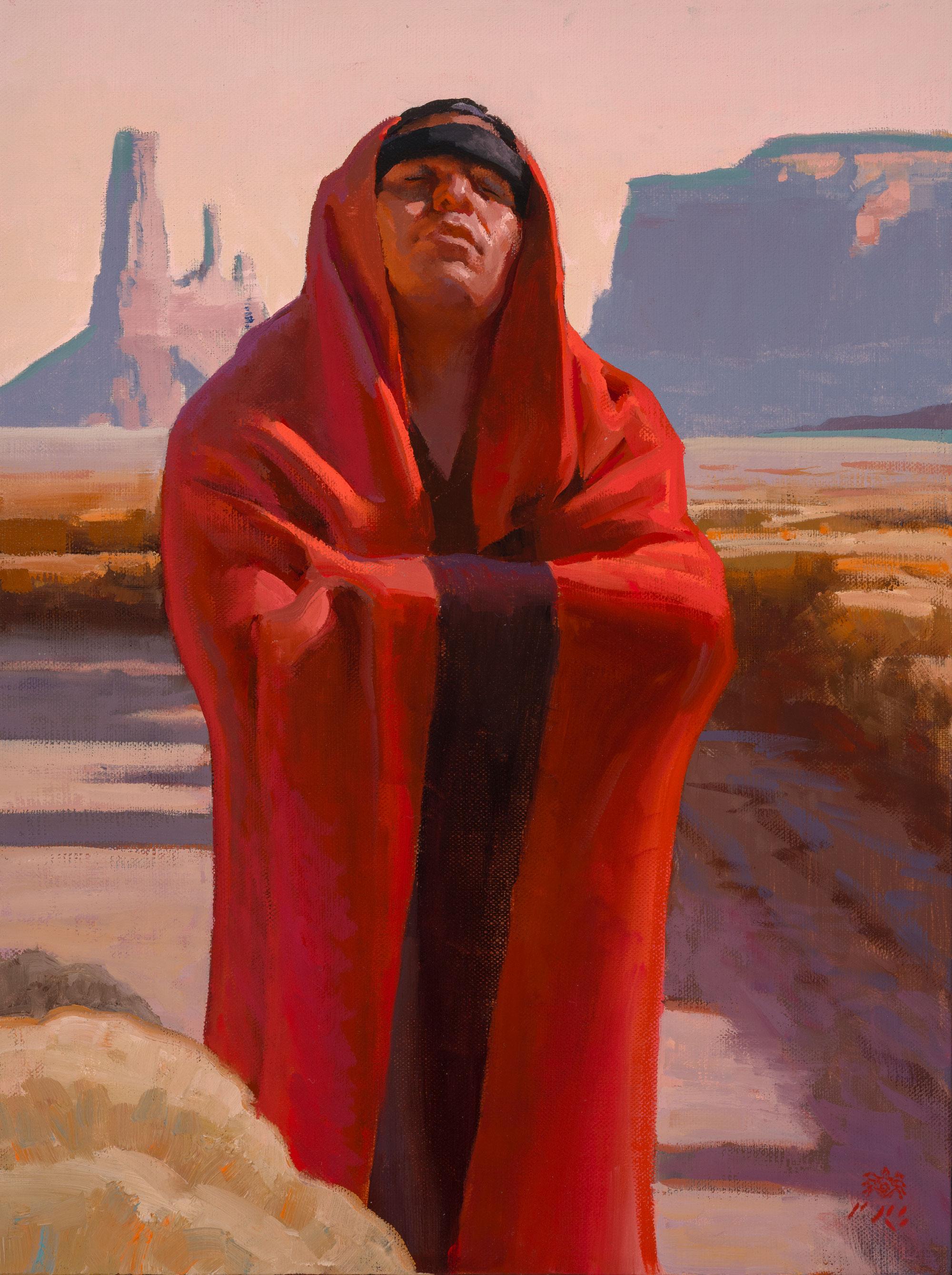 He Who Listens at Dusk - Realist Painting by Tony Pro