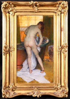 Apres le bain - French Academic Oil, Nude in Interior by Tony Robert-Fleury
