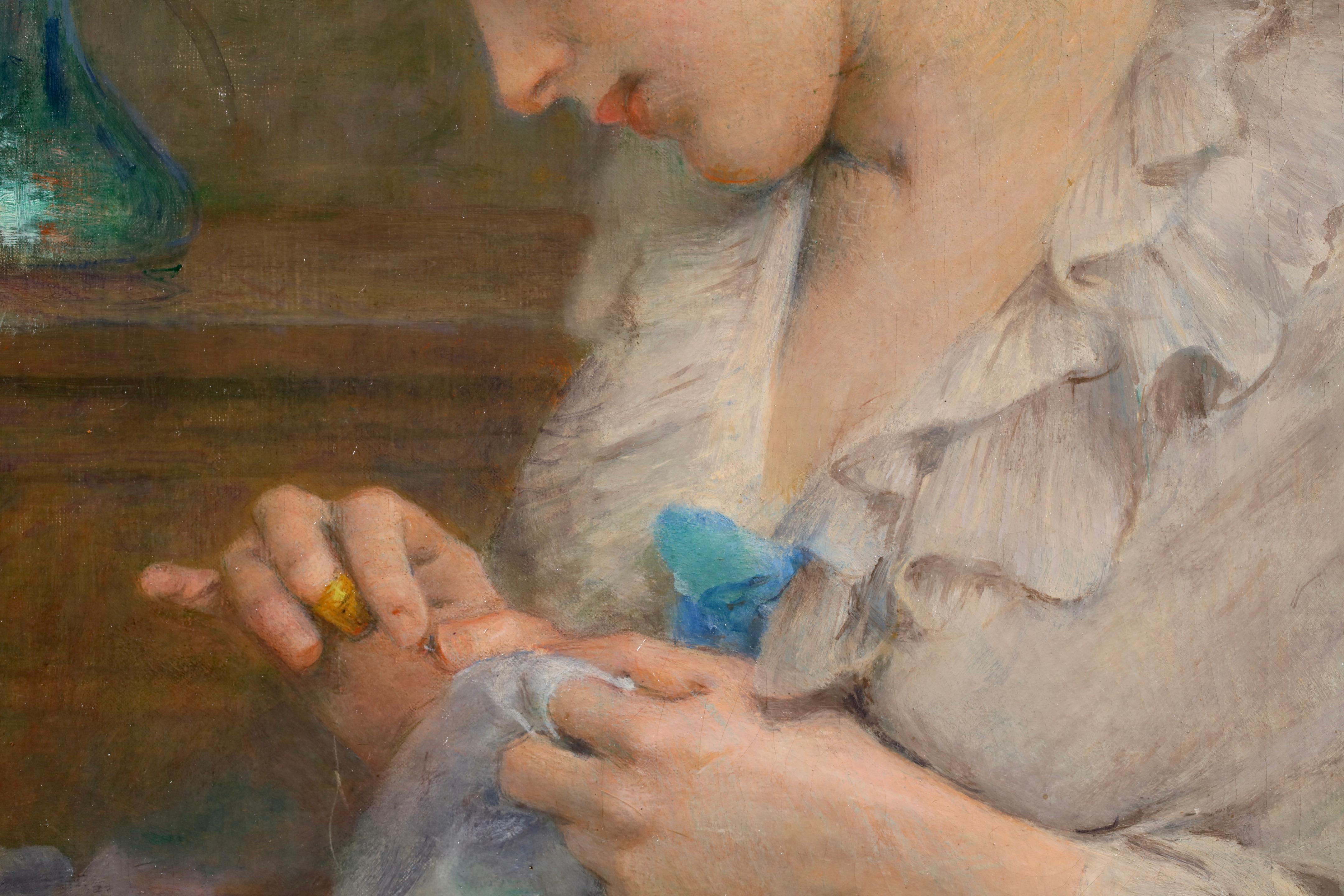 La Couturiere - Akademisches Portrait Ölgemälde von Tony Robert-Fleury im Angebot 3