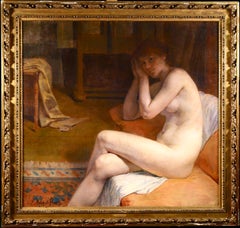 Model in Workshop - French Academic Oil, Nude in Interior by Tony Robert-Fleury