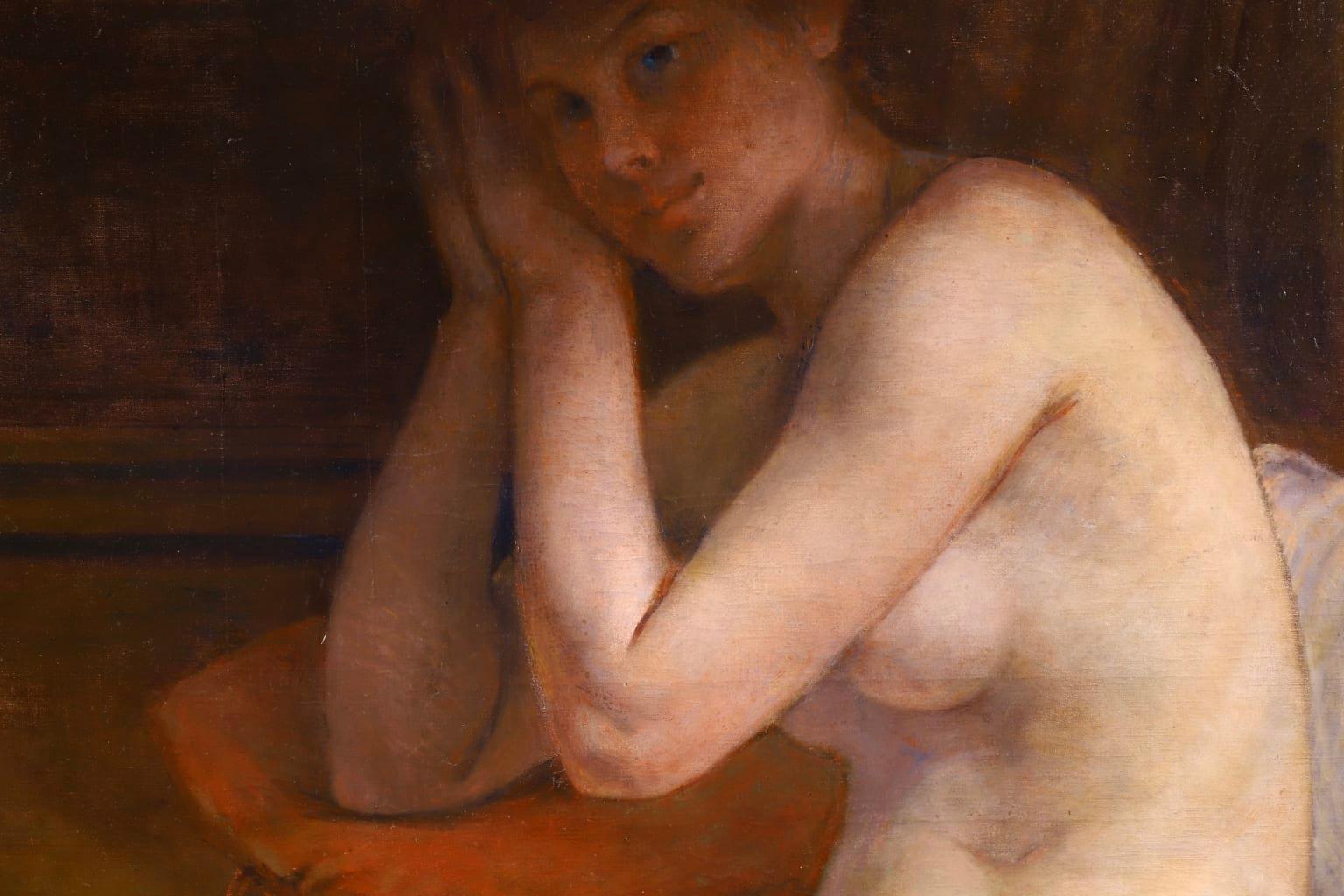 Model in Workshop - French Academic Oil, Nude in Interior by Tony Robert-Fleury 1