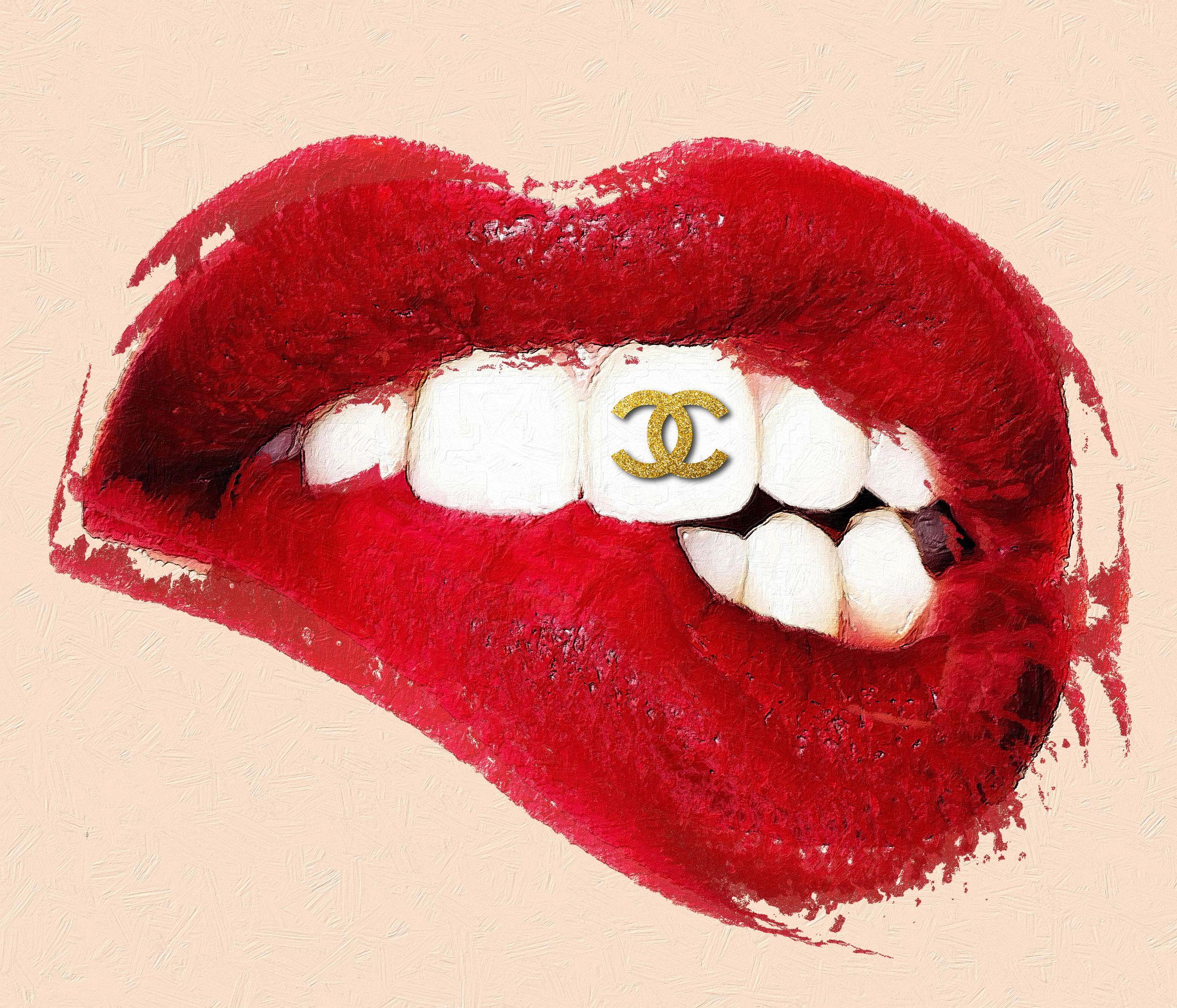 Rossetto Chanel Sexy Lip Bite Mouth 2, tecnica mista su tela - Mixed Media Art di Tony Rubino