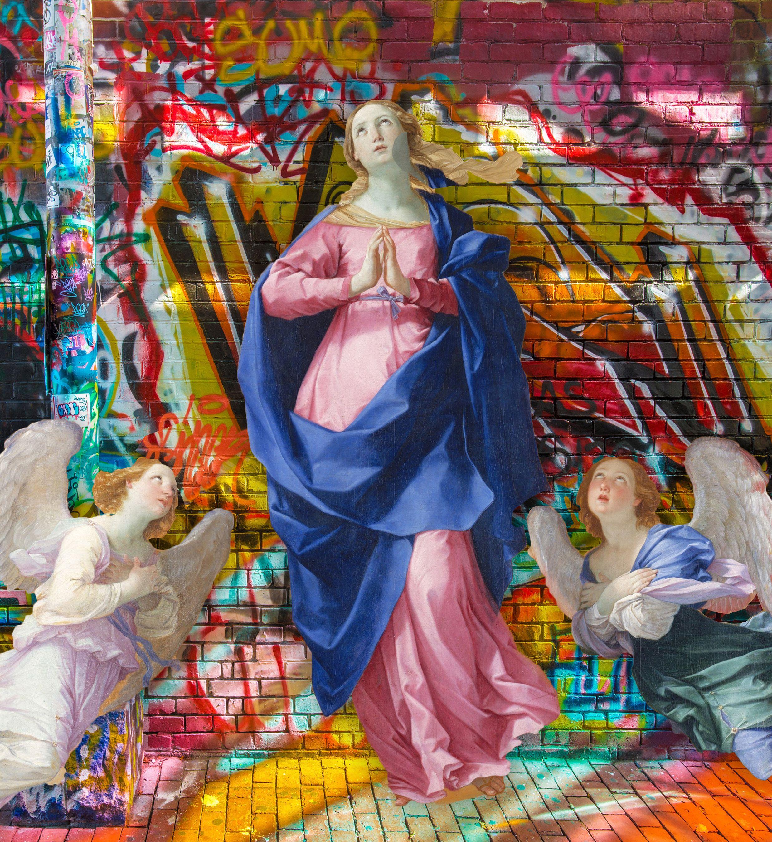 graffiti Saint Woman, Mixed Media on Canvas - Mixed Media Art by Tony Rubino