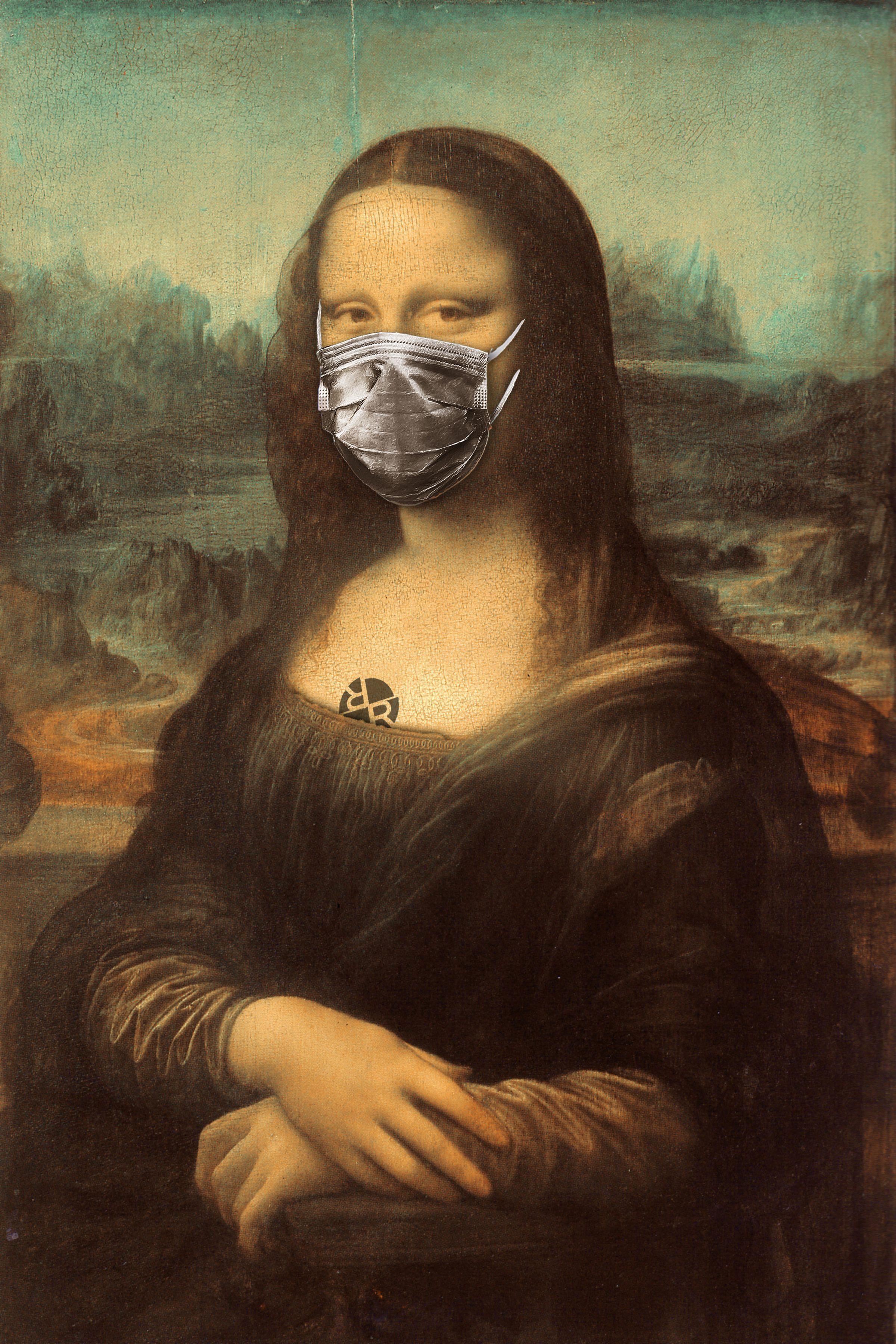 Mona Lisa Corona Virus, Mixed Media auf Leinwand – Mixed Media Art von Tony Rubino