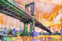 New York City Manhattan Bridge Gold 3, Mixed Media on Canvas