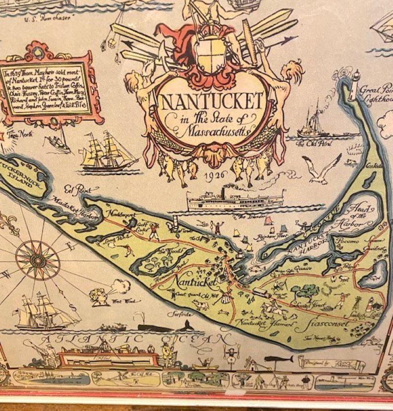 Folk Art Tony Sarg Hand Colored Whimsical Map of Nantucket, circa 1926