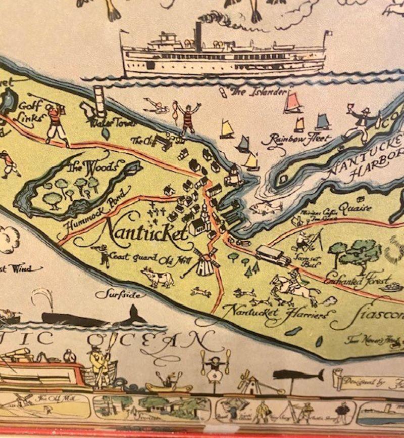 American Tony Sarg Hand Colored Whimsical Map of Nantucket, circa 1926