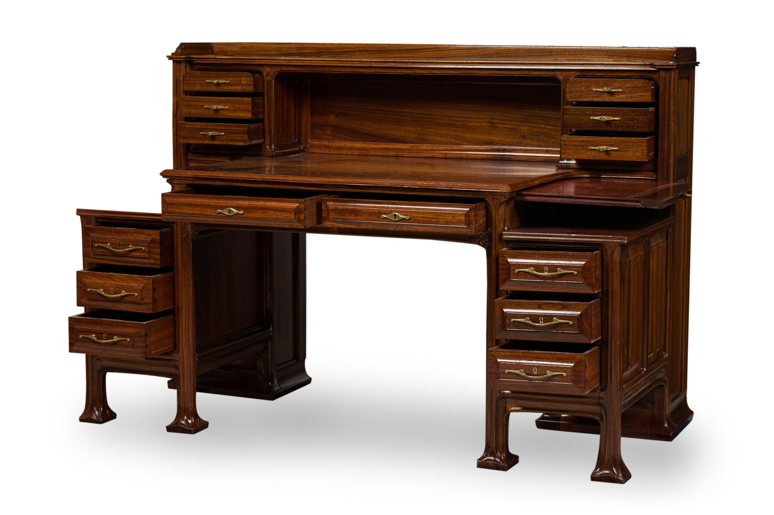 Tony Selmersheim French Art Nouveau Oak and Brass Architect's Desk For Sale 1