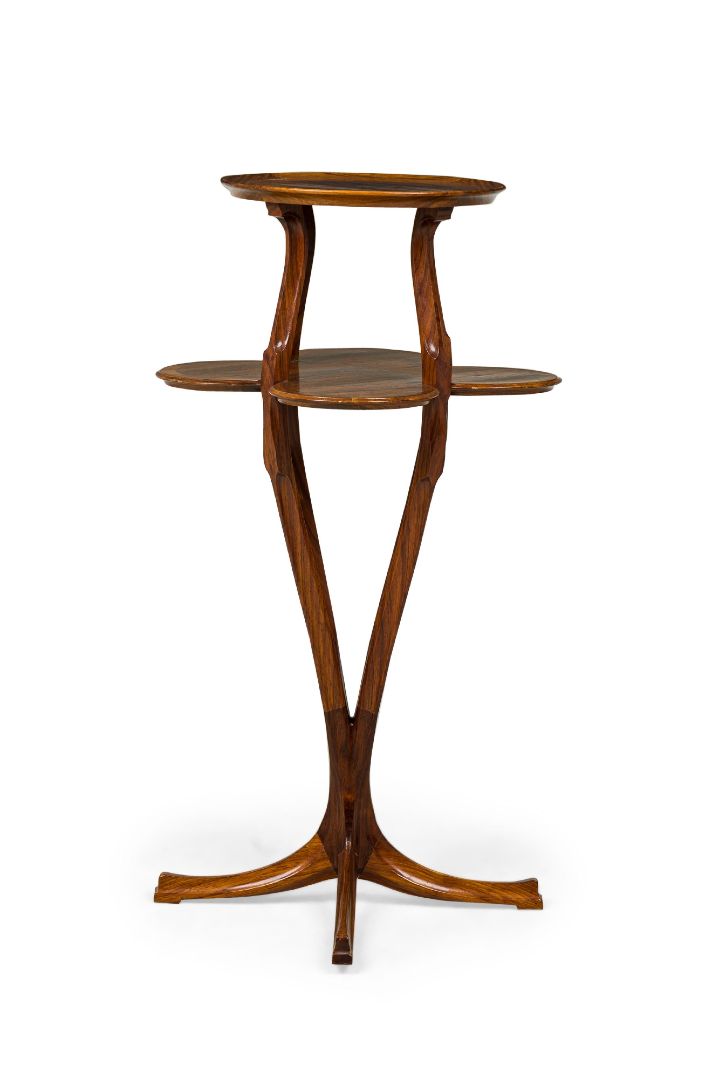 Carved Tony Selmersheim French Art Nouveau Two-Tier Clover Pedestal Table For Sale