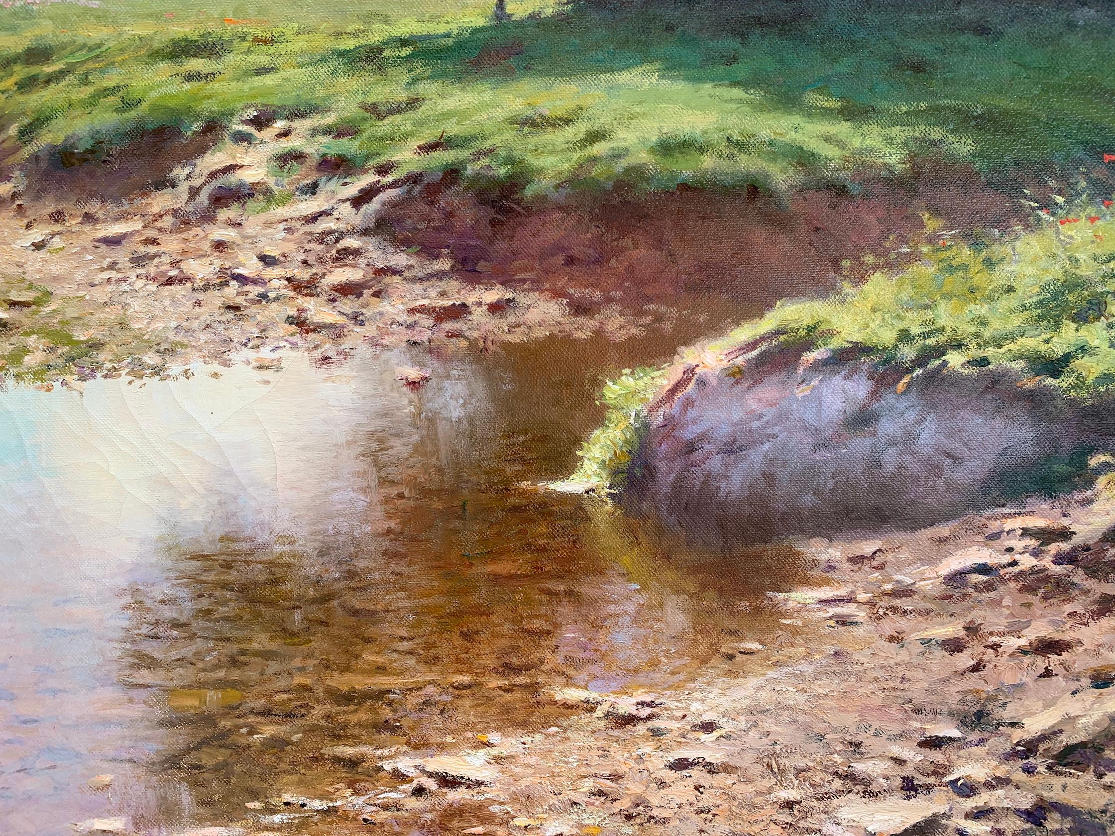  Impressionistische Landschaft während eines englischen Sommers, Flussüberquerung zur Mitte des Tages im Angebot 6