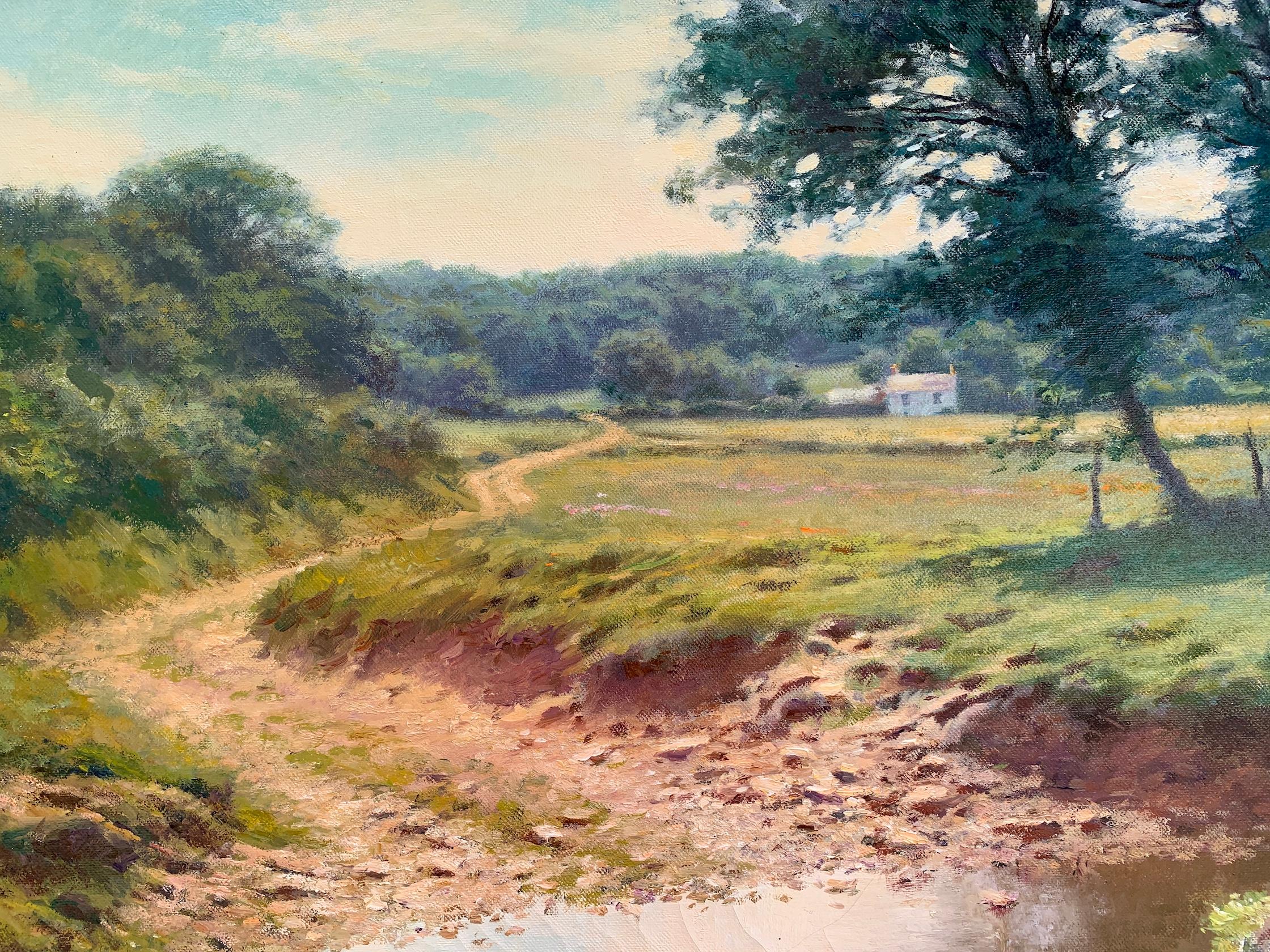  Impressionistische Landschaft während eines englischen Sommers, Flussüberquerung zur Mitte des Tages im Angebot 1