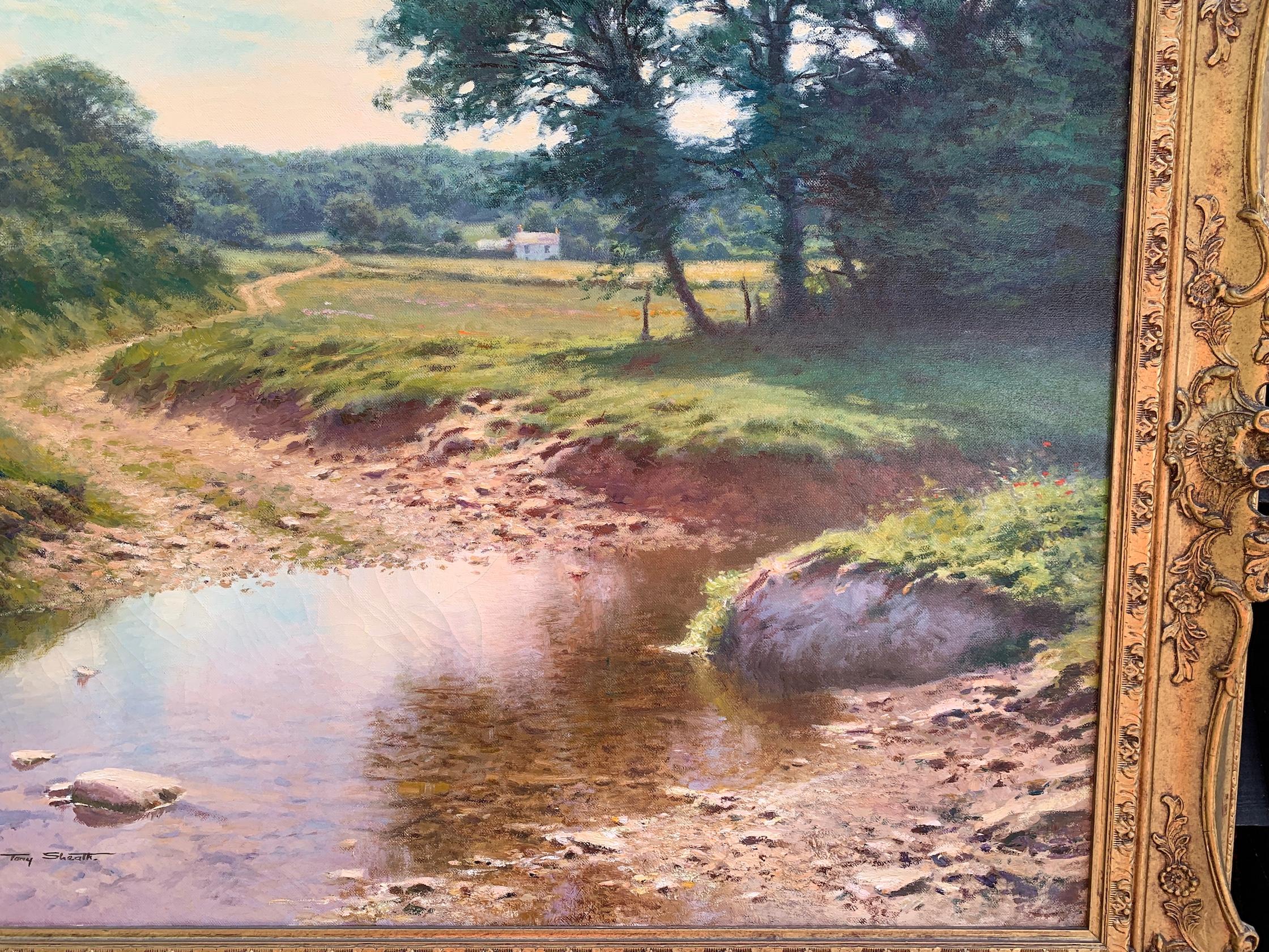  Impressionistische Landschaft während eines englischen Sommers, Flussüberquerung zur Mitte des Tages im Angebot 2