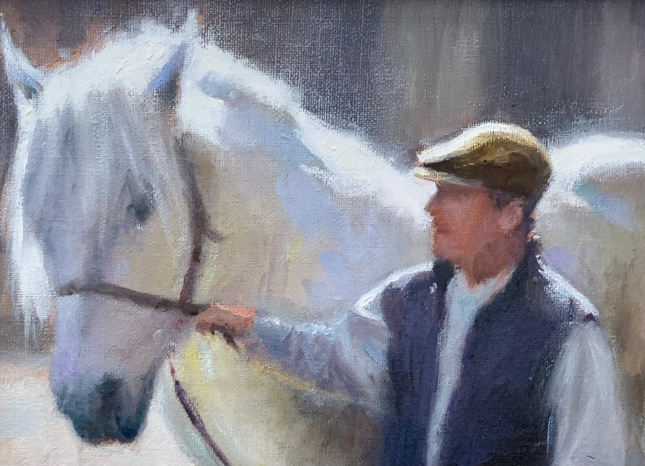 English man with his horse in an Impressionist landscape in an English Summer

Sheath was born in London in 1946. At the age of ten, he won an all-London art competition. In 1976 he started painting professionally. Shortly afterward he was signed up