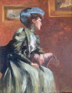 Jeune femme pensive dans un salon de beauté, peinture française de la French Belle Epoque