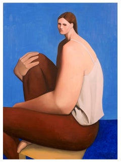 Woman in Brown Pants, Unique oil painting on linen by Tony Toscani