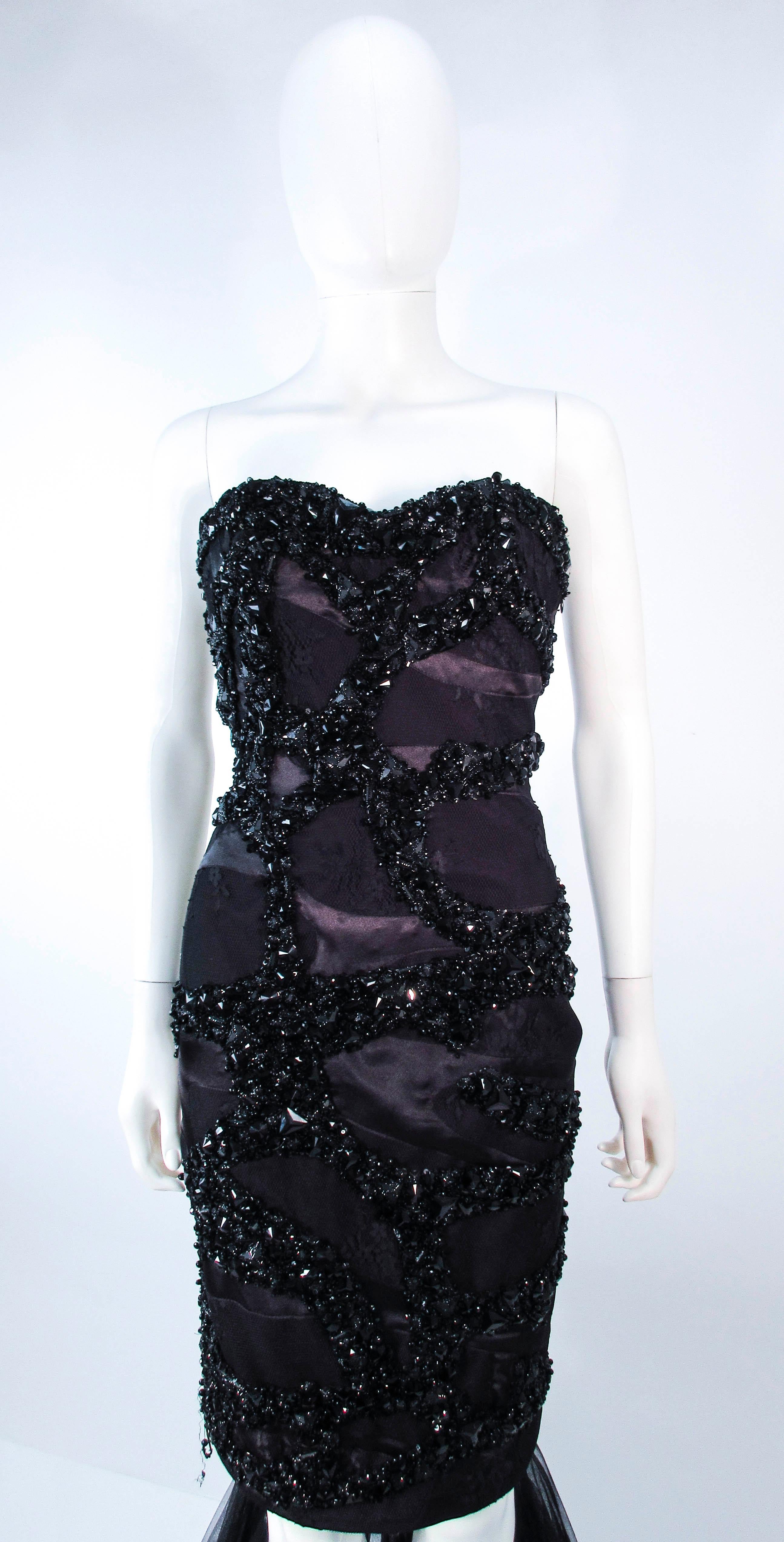 TONY WARD Black Beaded & Sequin Mesh Detachable Gown Size 4 3