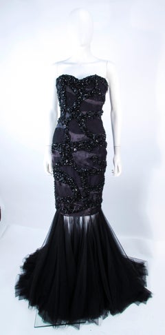 TONY WARD Black Beaded & Sequin Mesh Detachable Gown Size 4